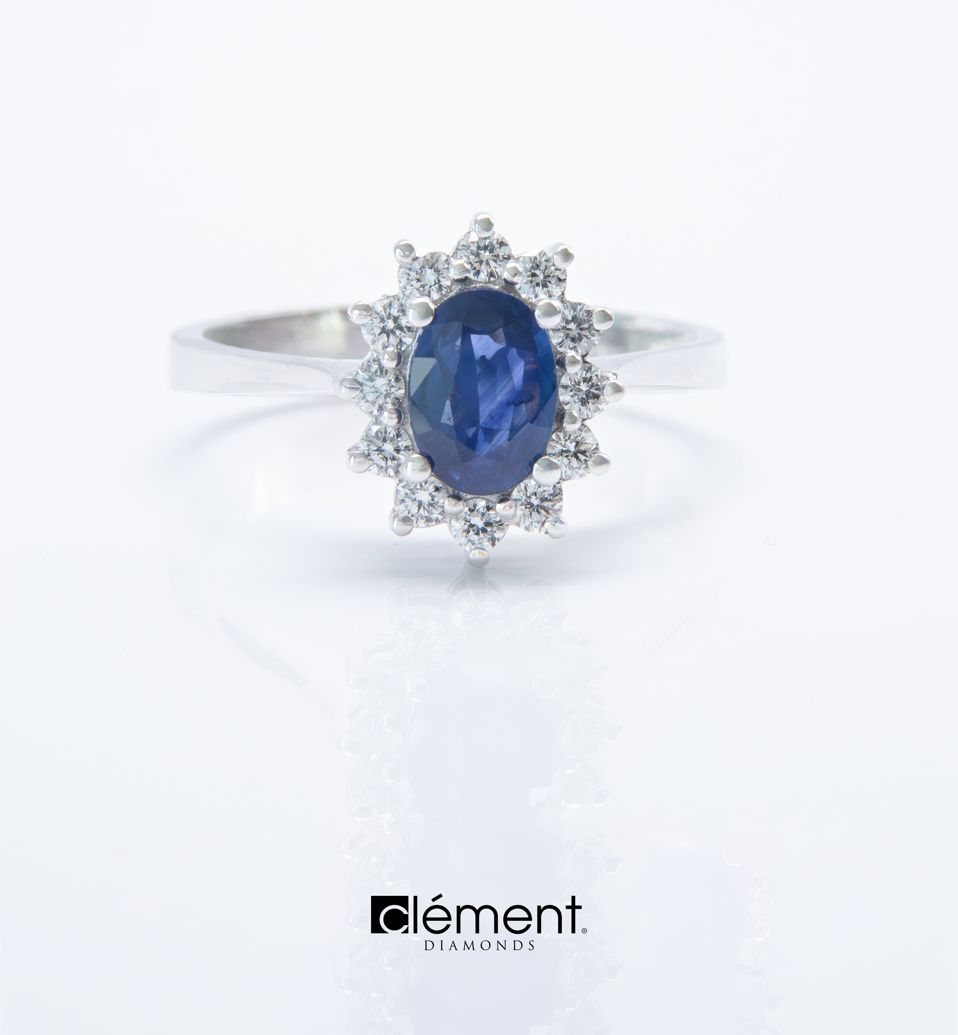 18ct White Gold Diamond and Blue Sapphire Ring
