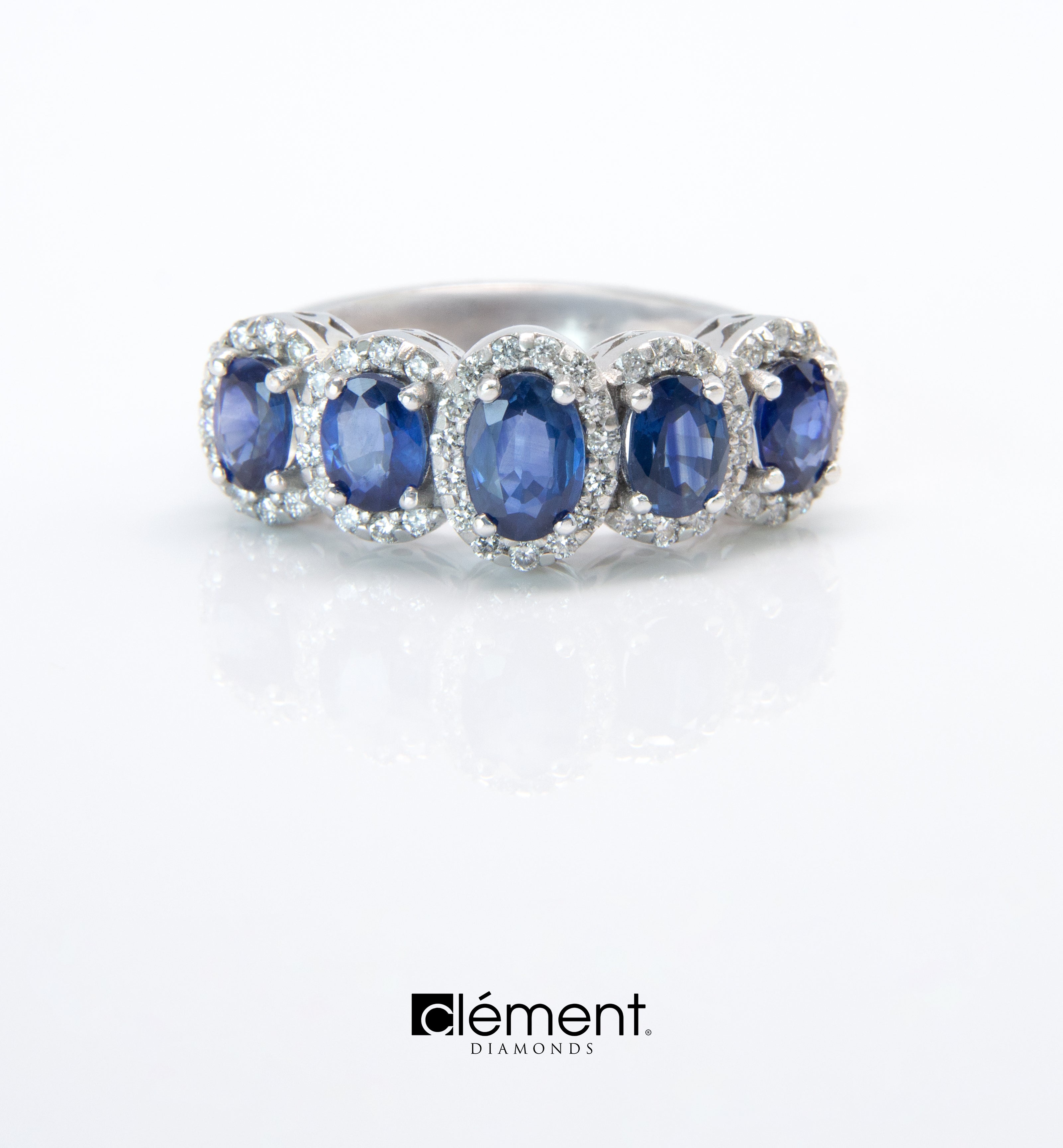 18ct White Gold Diamond and Blue Sapphire Ring
