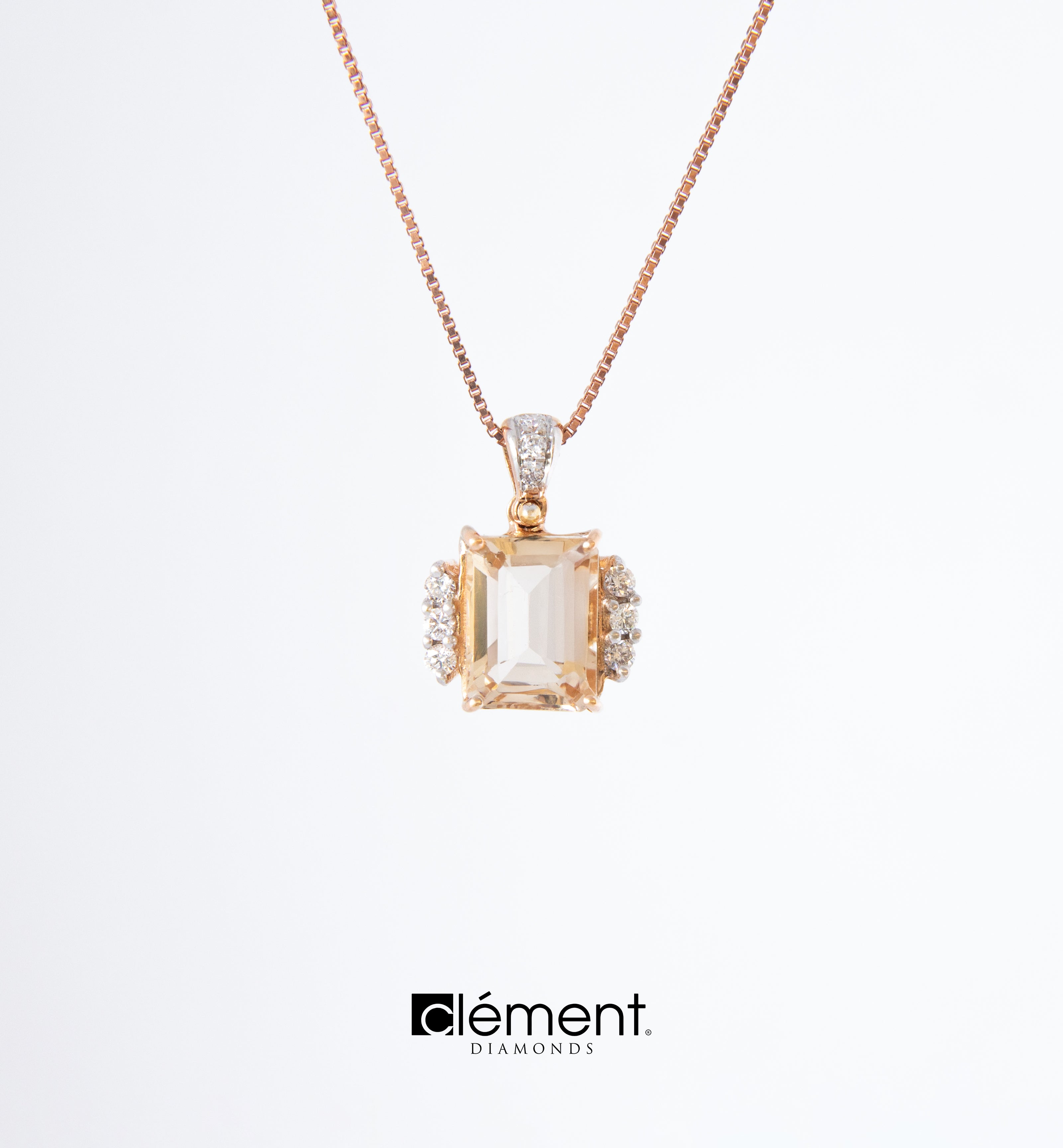 18ct Rose Gold Diamond and Morganite Pendant