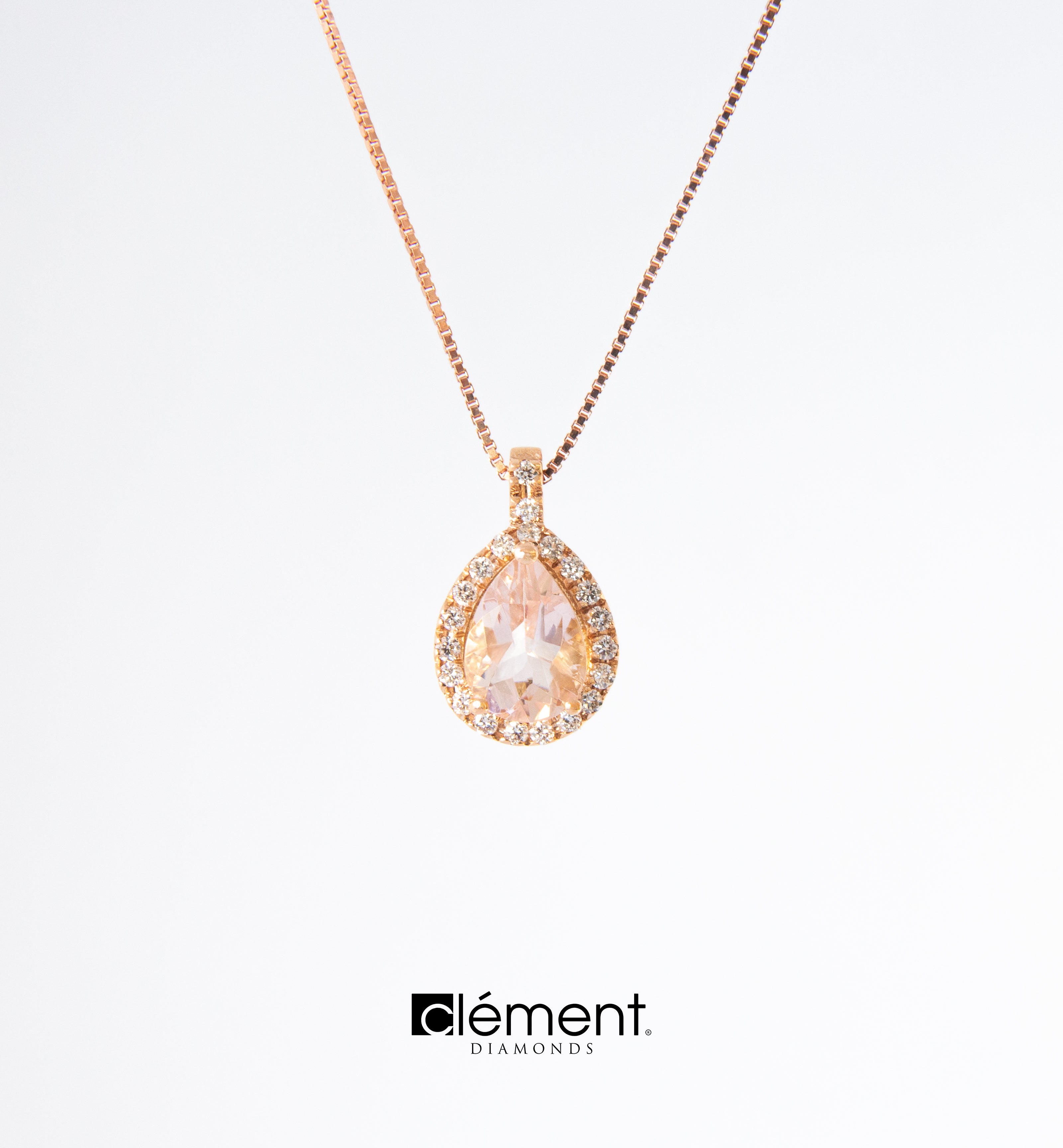 18ct Rose Gold Diamond and Morganite Pendant