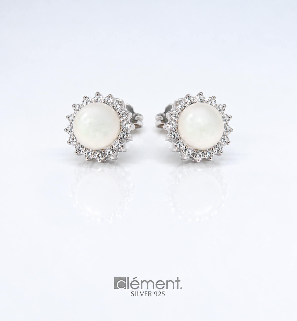 Silver 925 Earrings with Pearl and CZ Stones