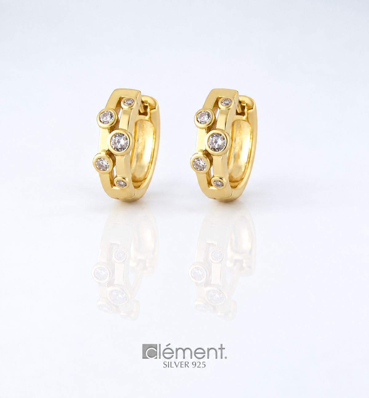 Silver 925 Yellow Gold Plated Hoop Earrings with CZ Stones