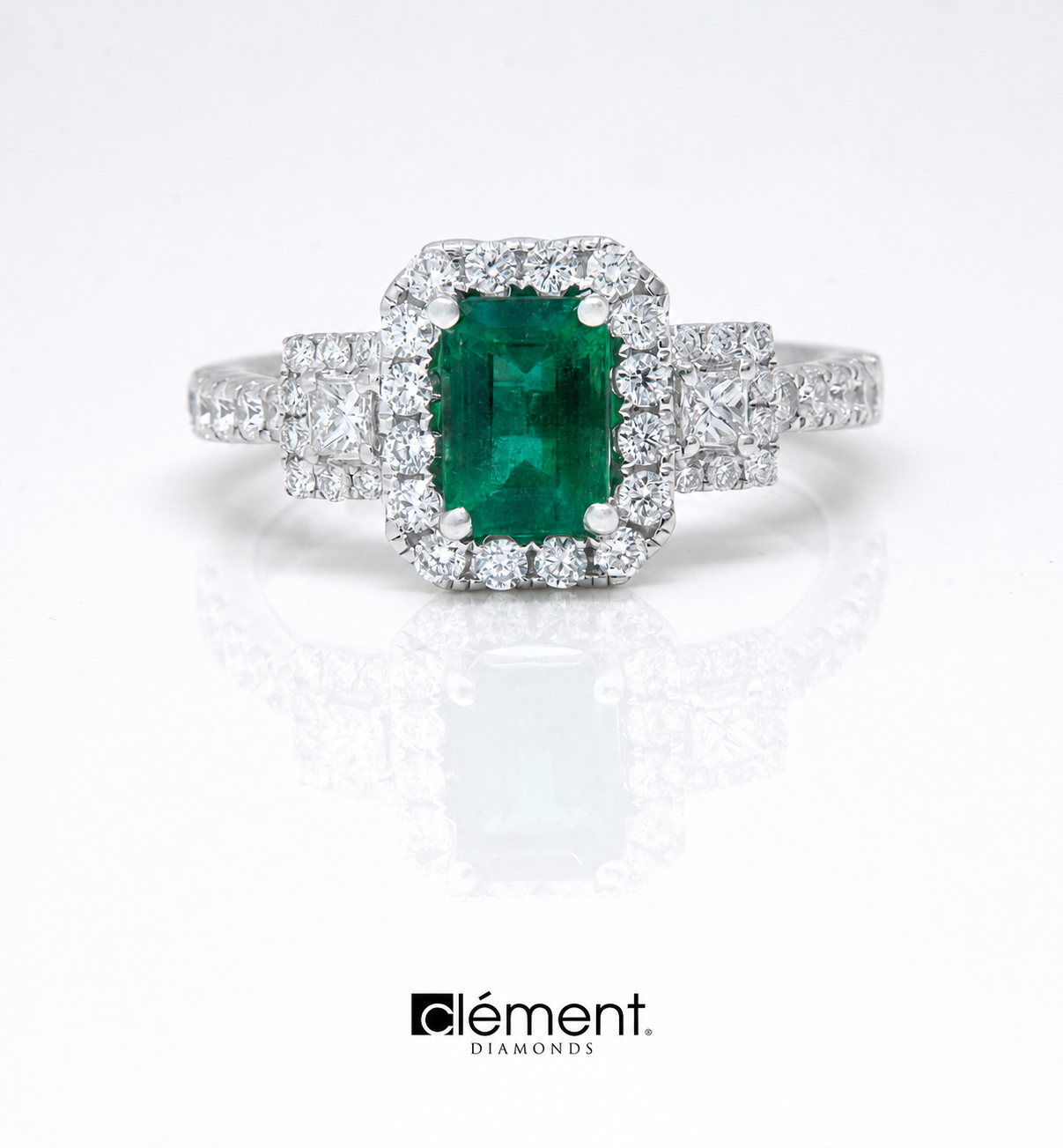 18ct White Gold Emerald and Diamond Ring