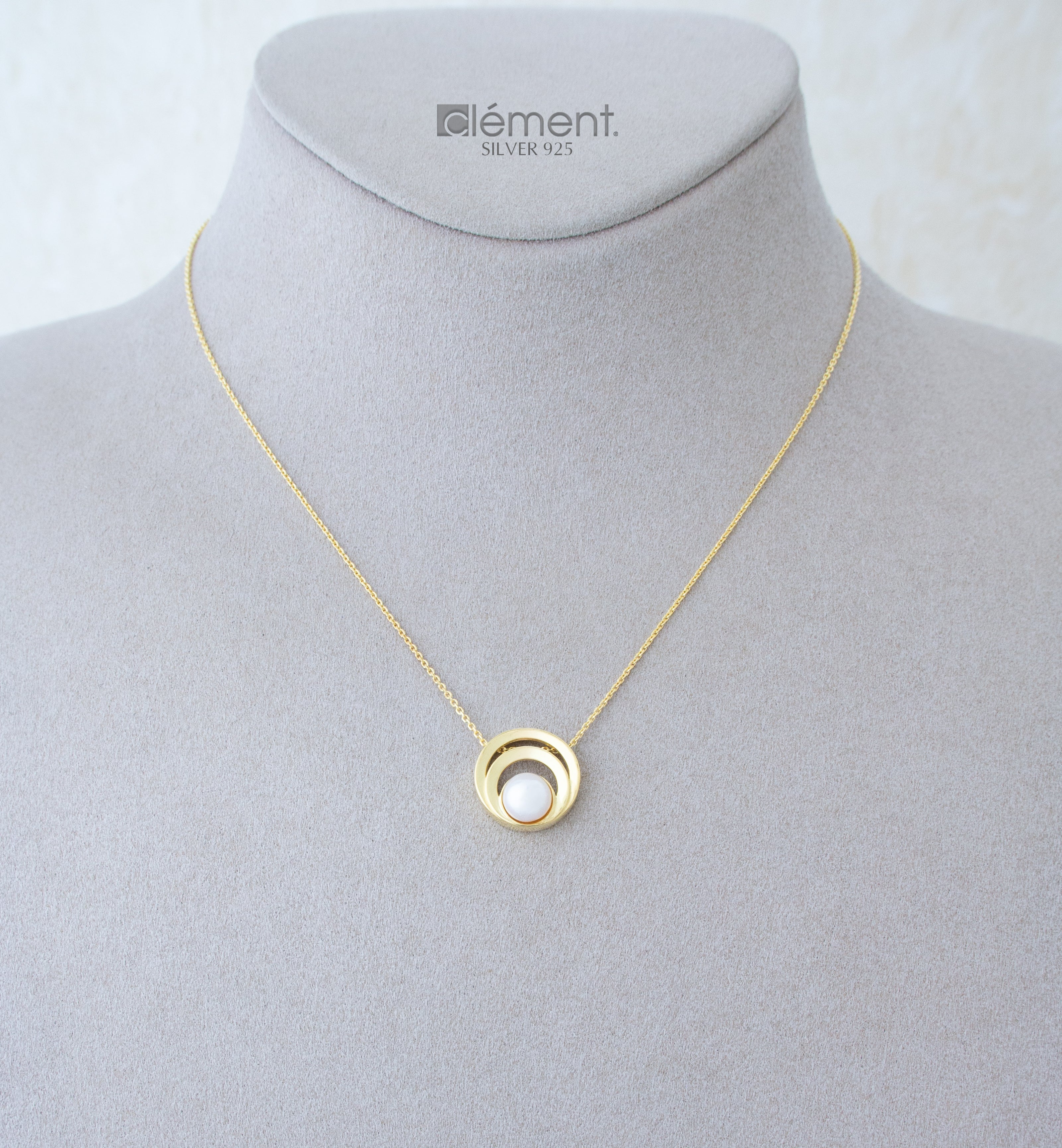 Silver 925 Circle Design Pearl Pendant Necklace
