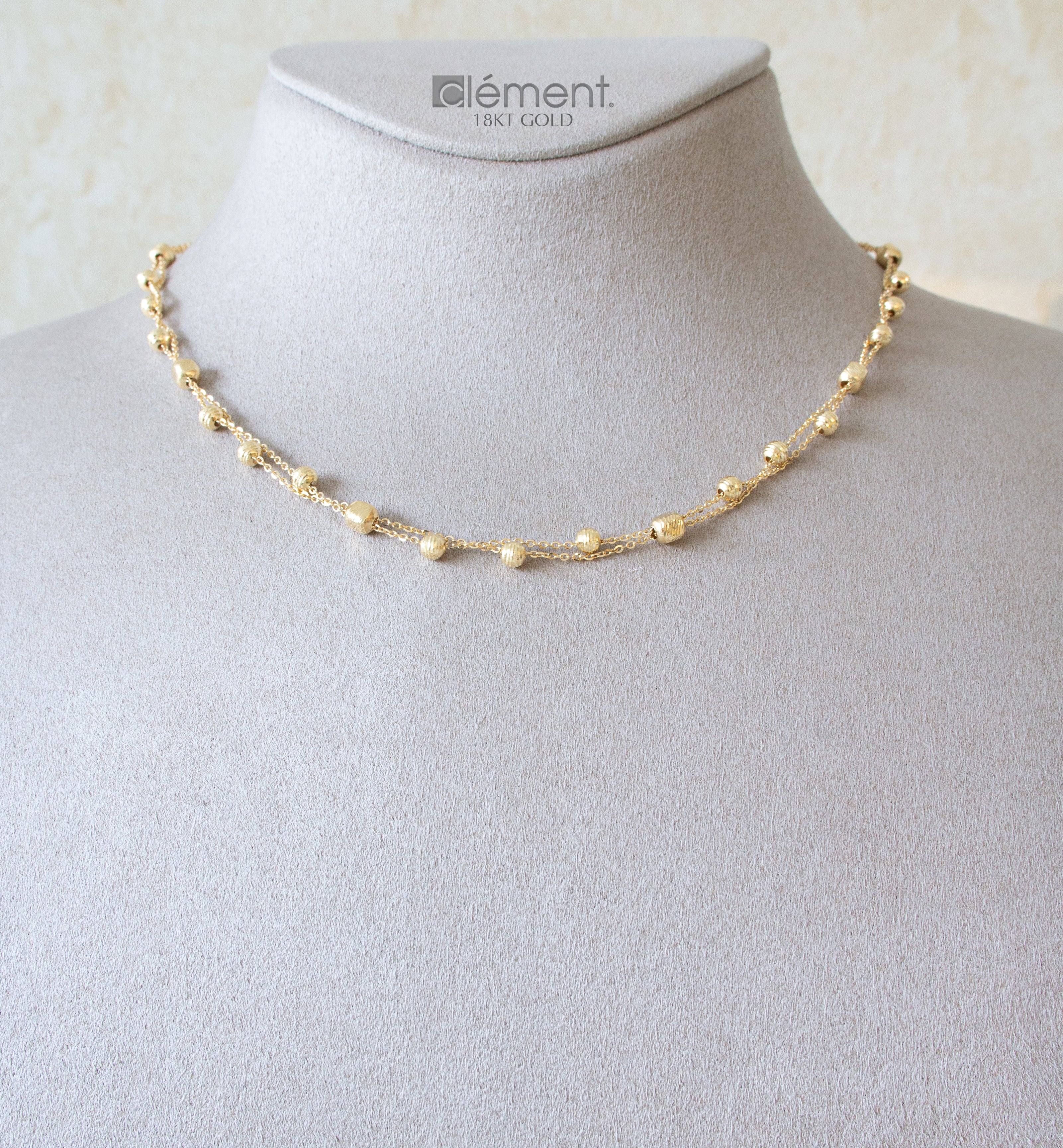 18ct Yellow Gold Double Bead Design Necklace