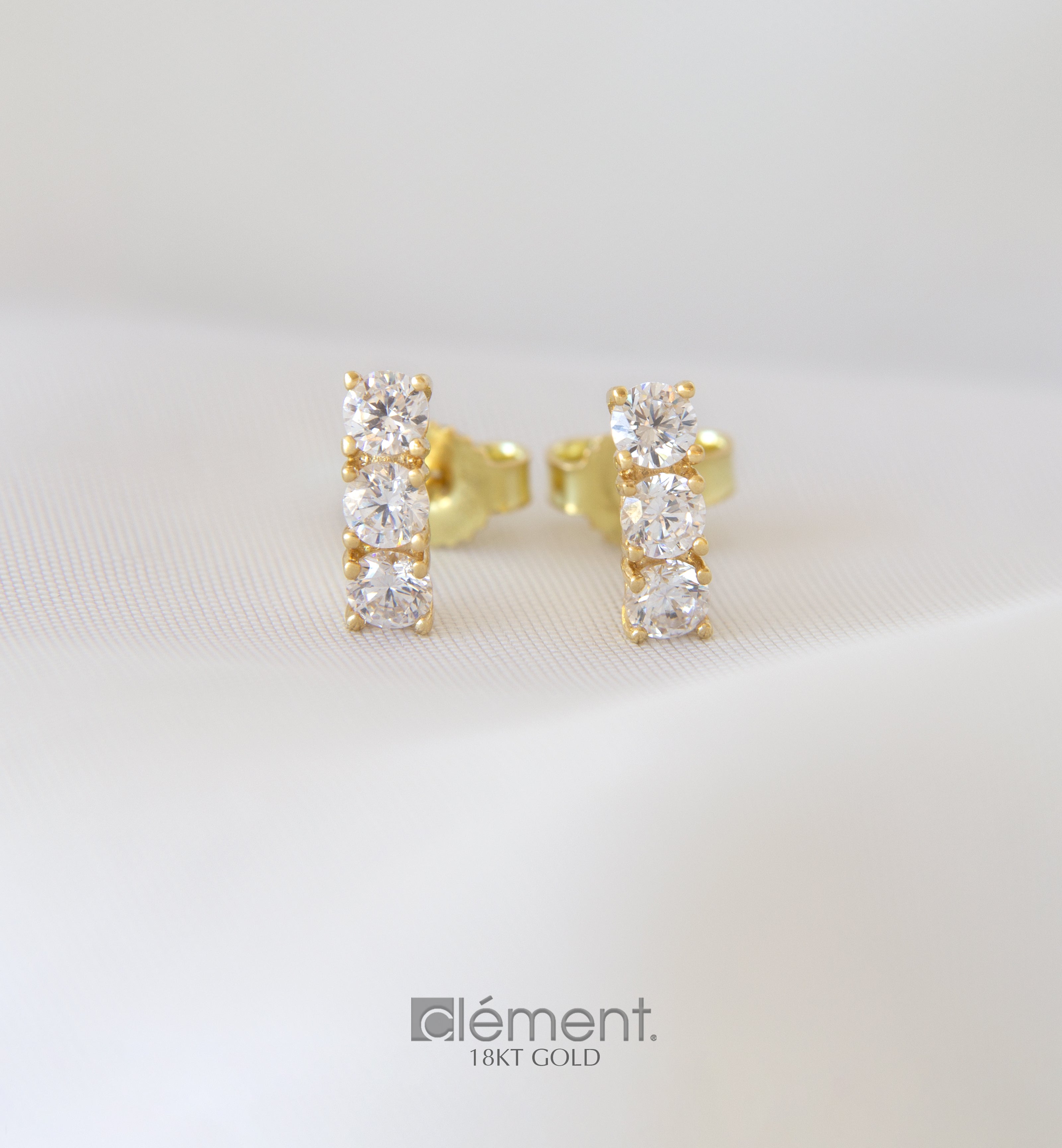 18ct Gold Trilogy Earrings with CZ Stones