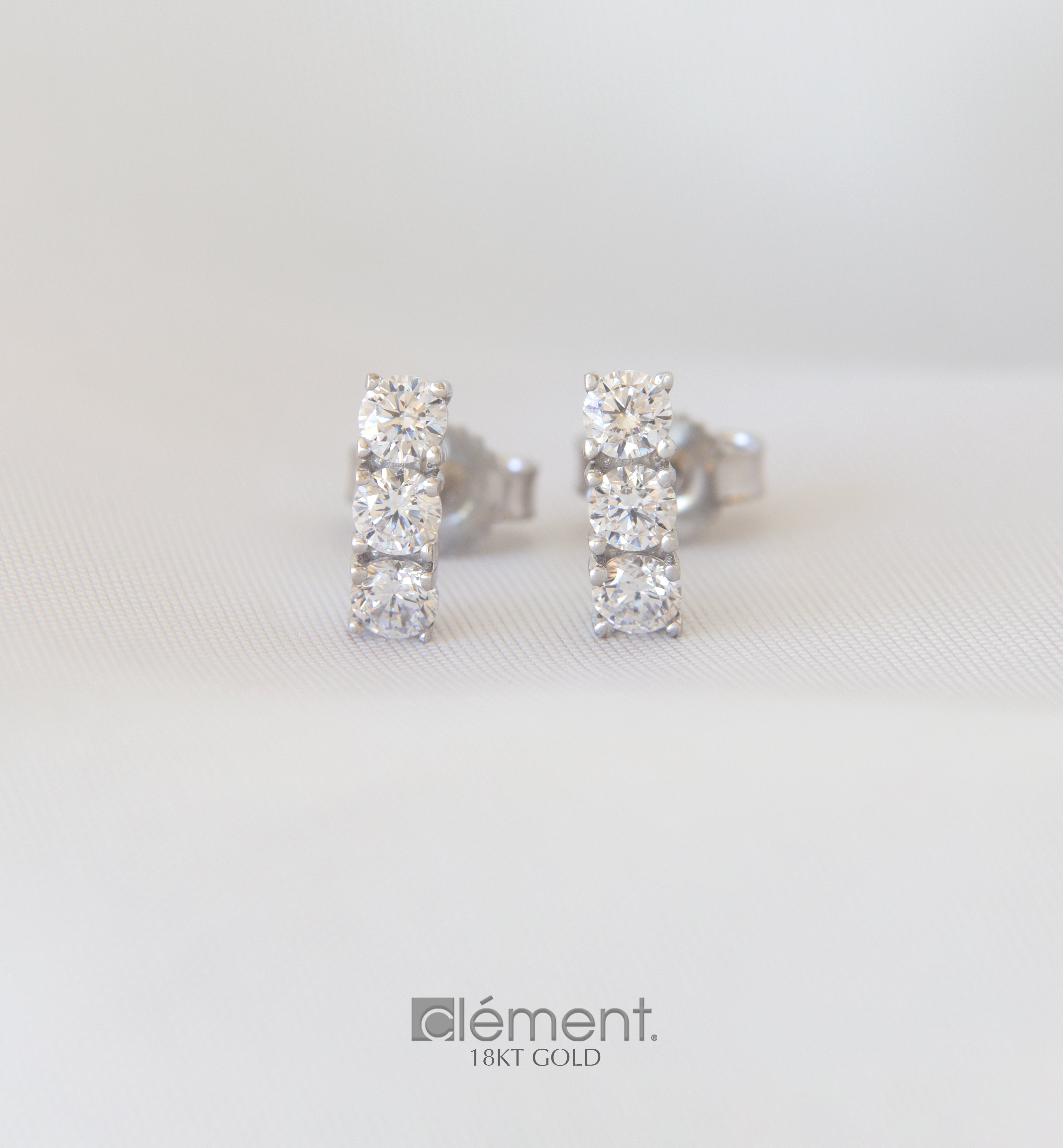 18ct Gold Trilogy Earrings with CZ Stones