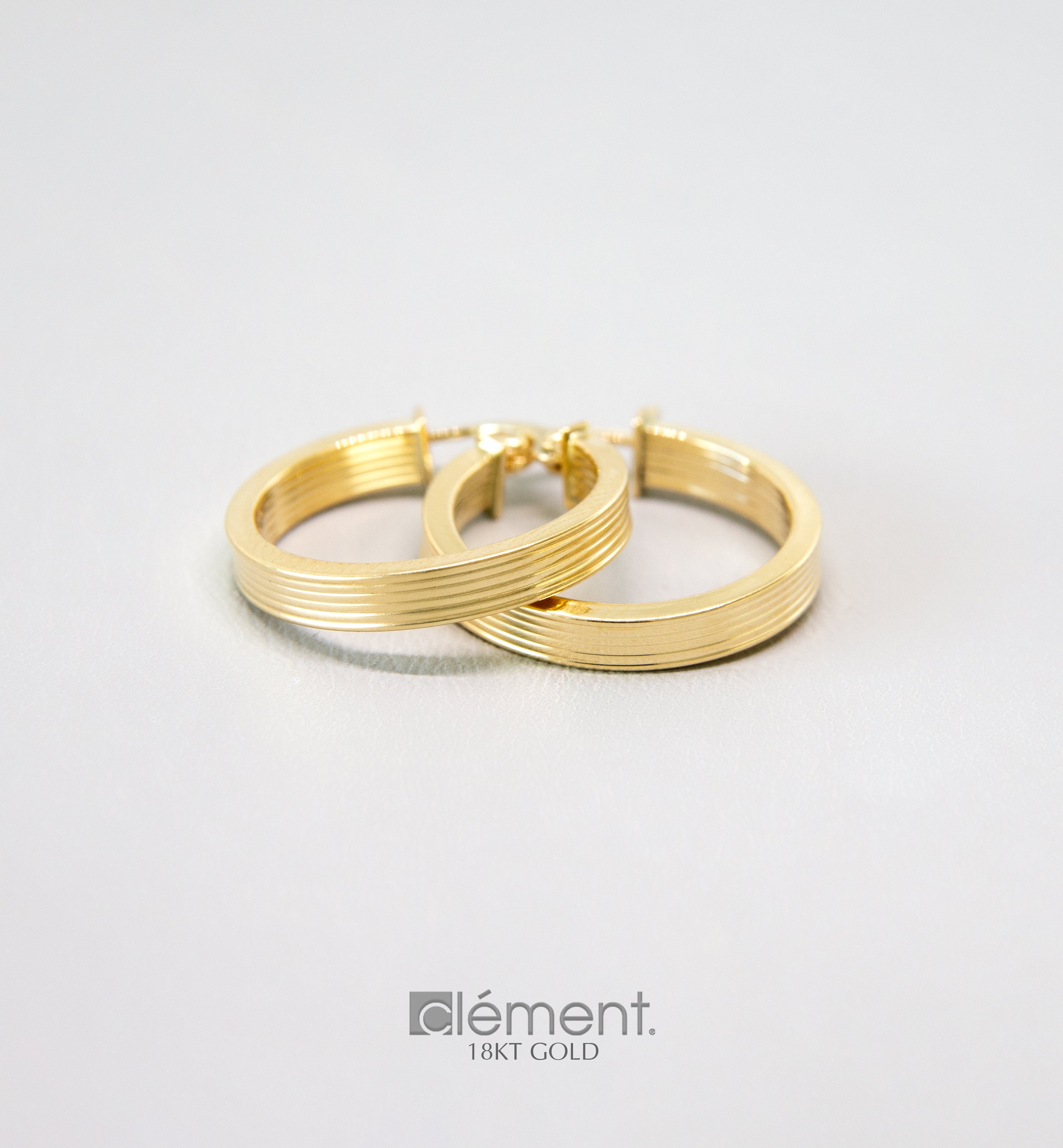 18ct Yellow Gold Line Design Hoop Earrings
