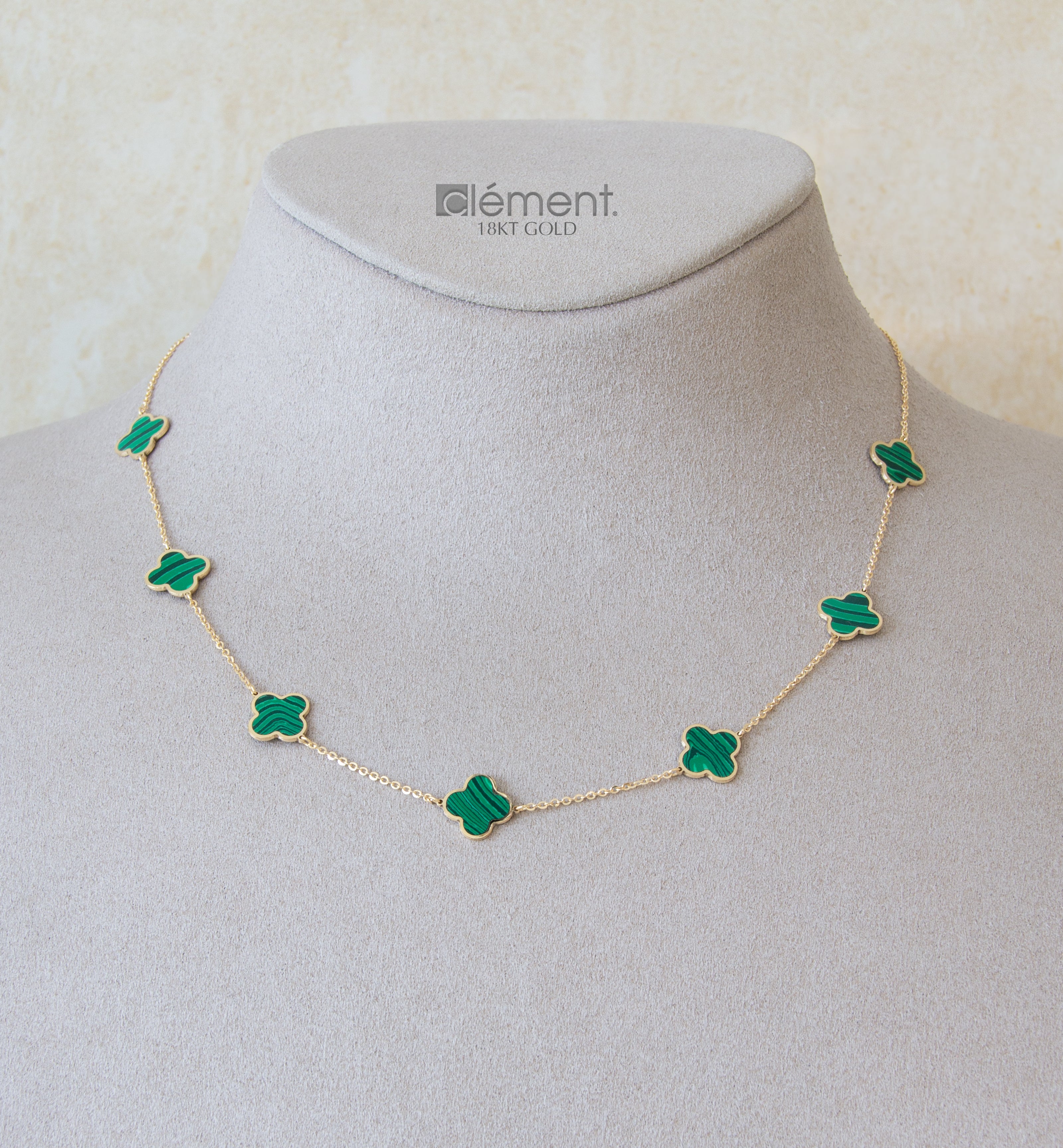 18ct Yellow Gold Malachite Flower Necklace