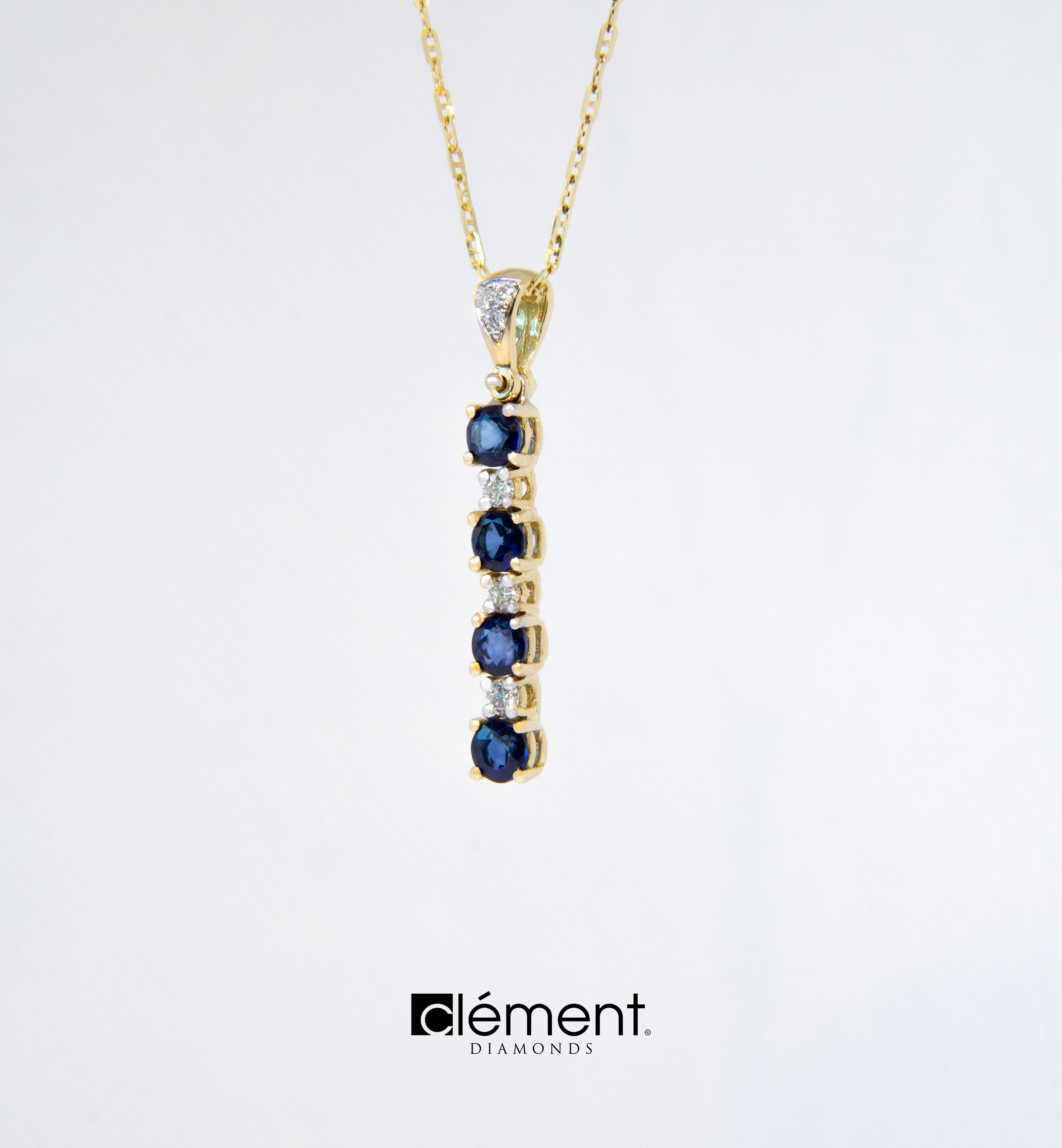 18ct Yellow Gold Natural Diamond & Sapphire Pendant