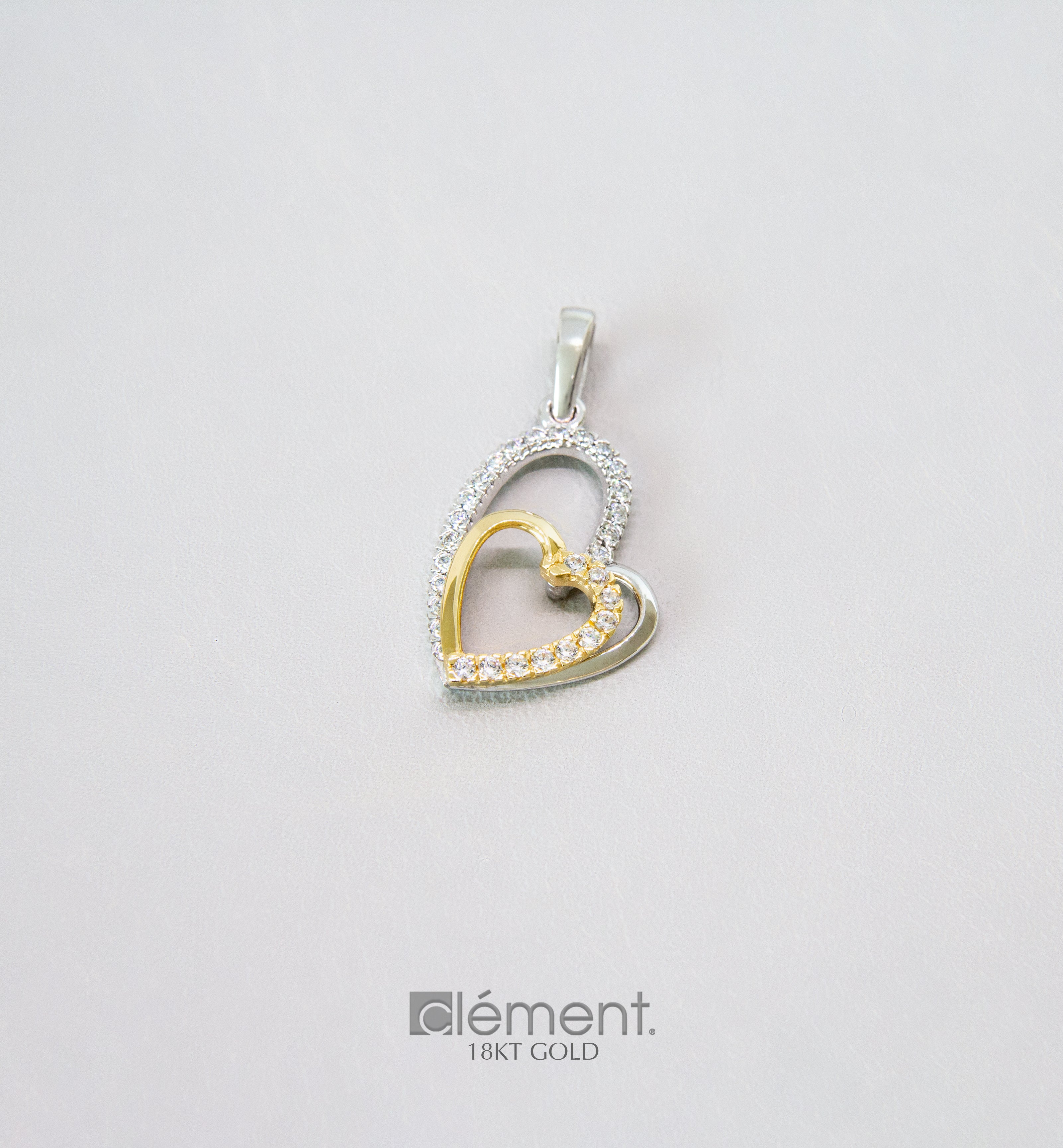18ct Gold Two-Tone Double Heart Pendant with CZ Stones
