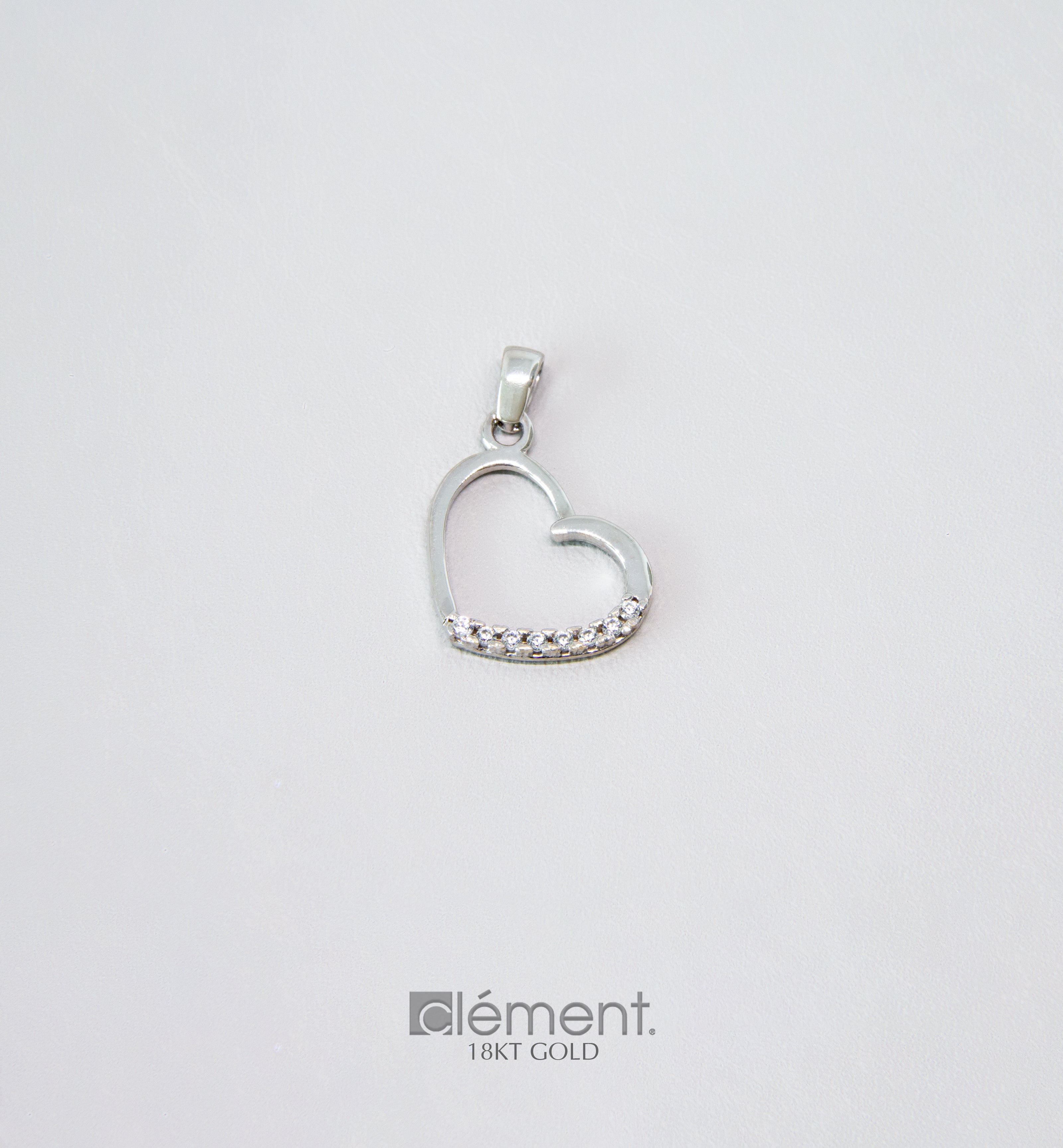 18ct White Gold Heart Pendant with CZ Stones