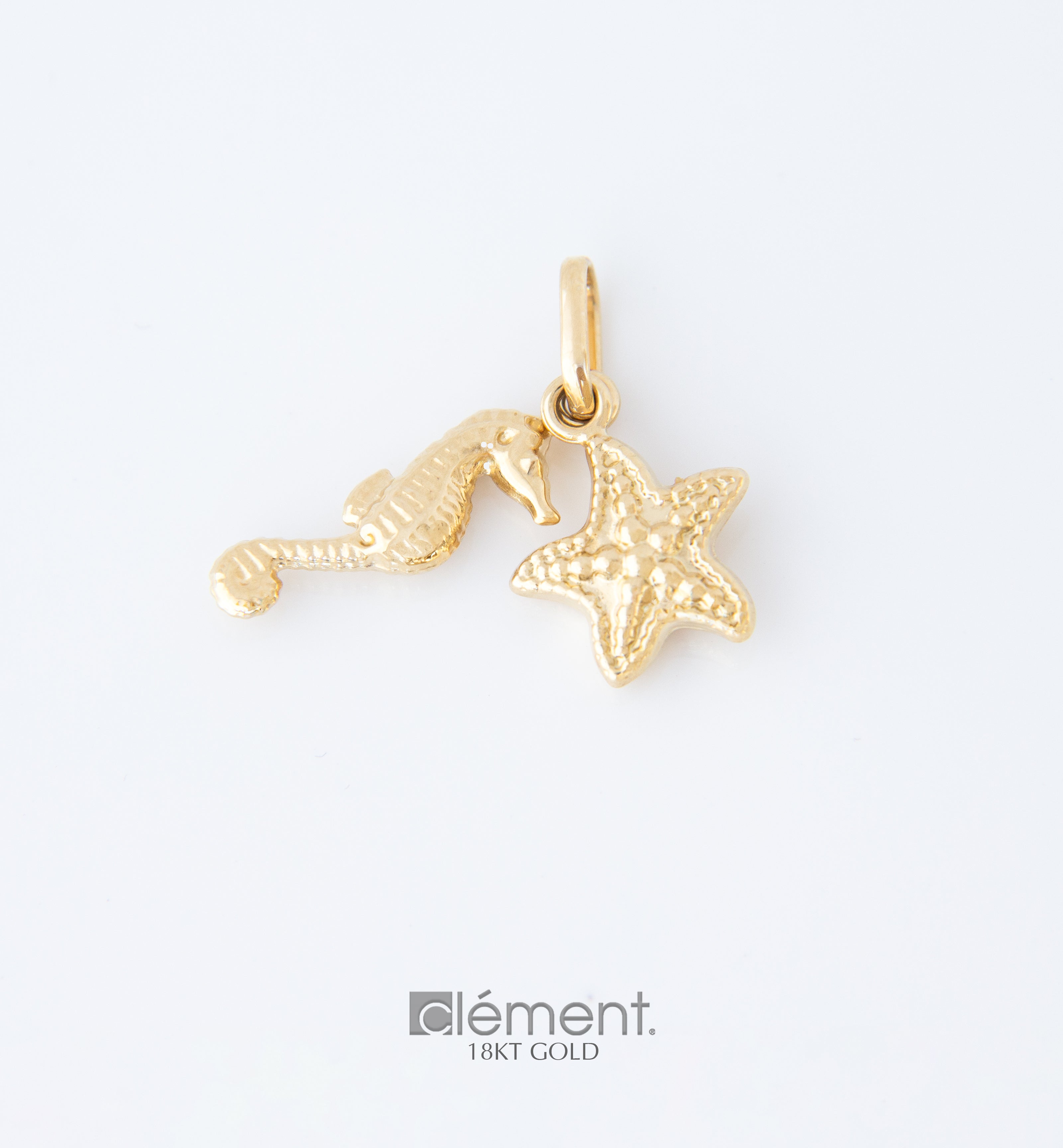 18ct Yellow Gold Starfish and Seahorse Pendant
