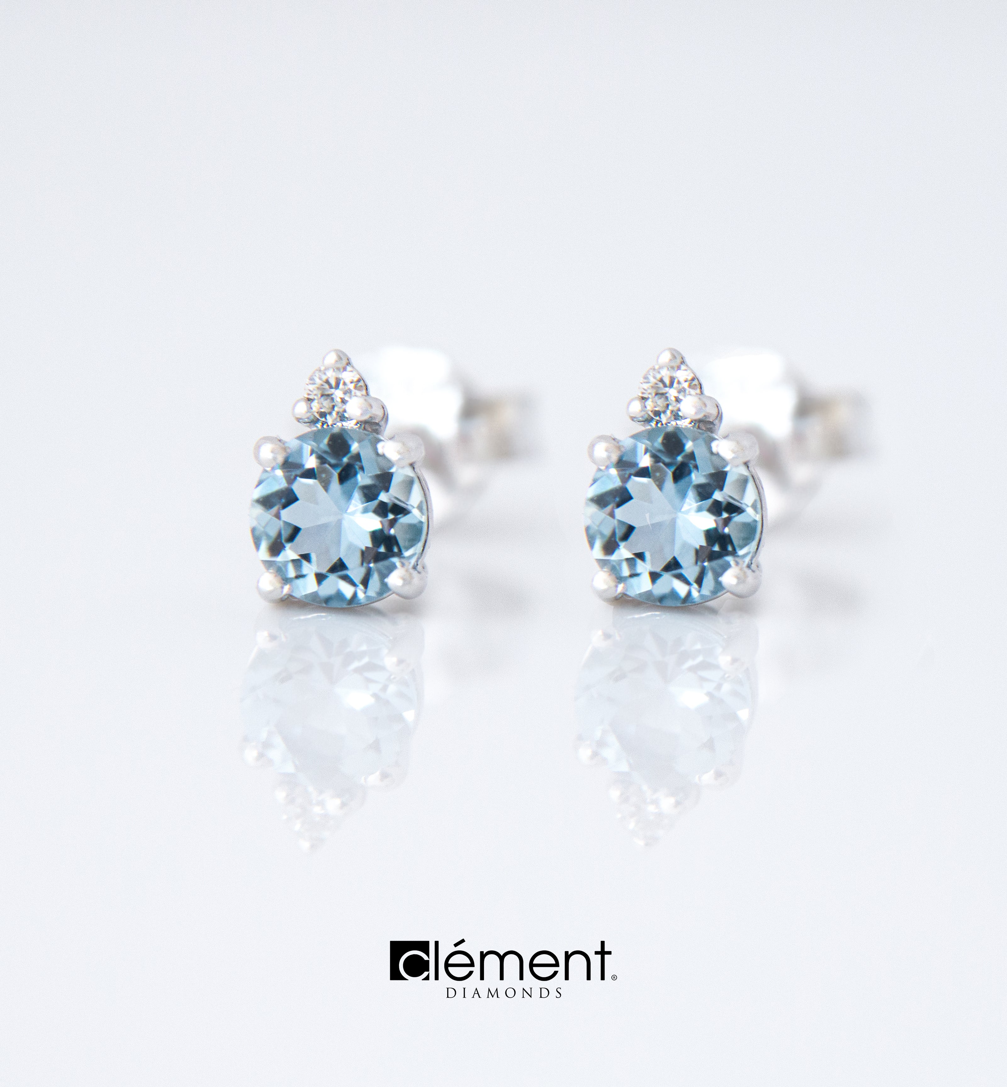 18ct White Gold Diamond and Aquamarine Earrings