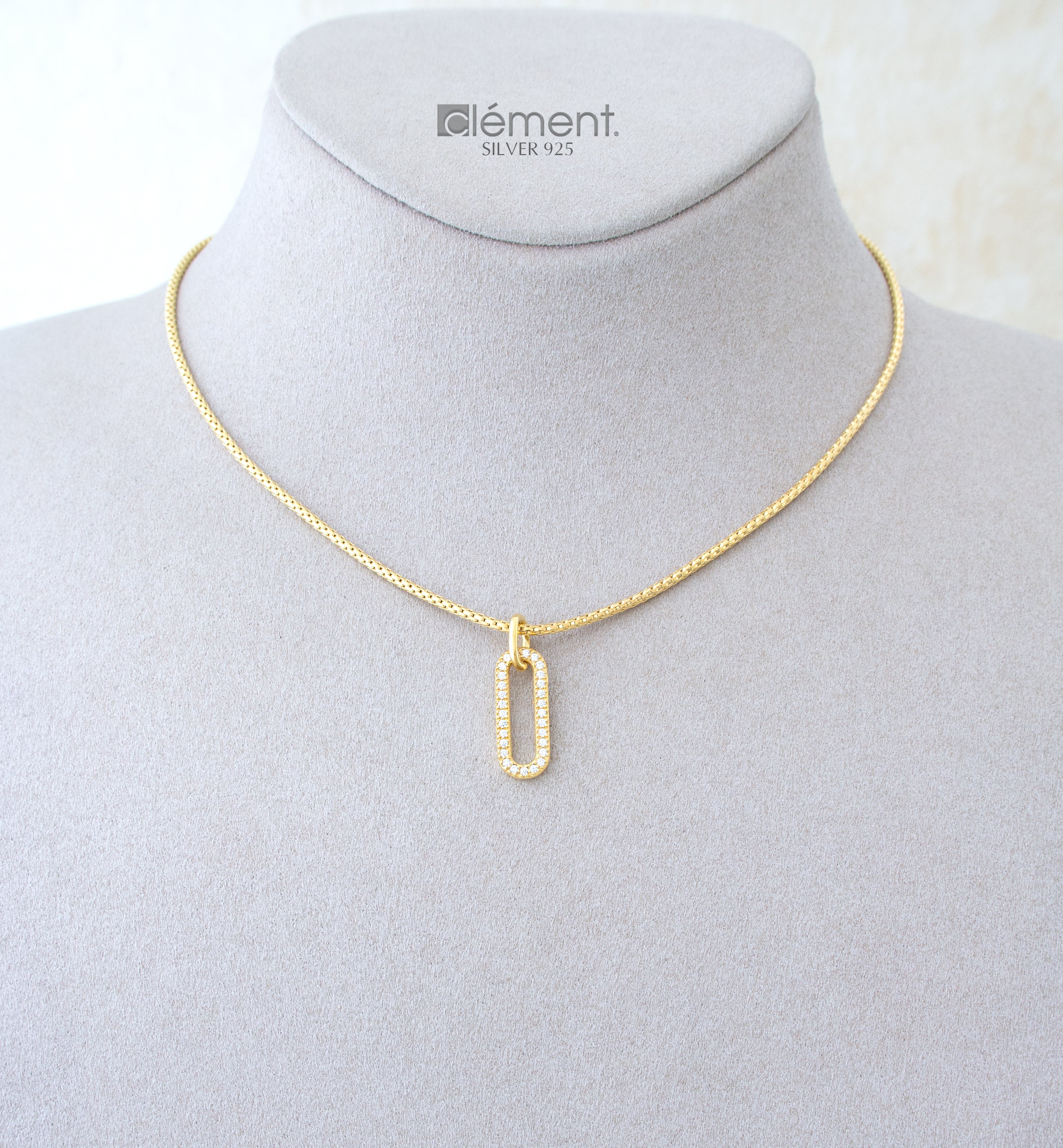 Silver 925 Link Pendant Necklace with CZ Stones