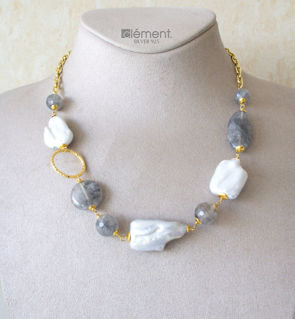 Silver 925 Necklace with Semi-Precious Stones and FW Cultured Pearls