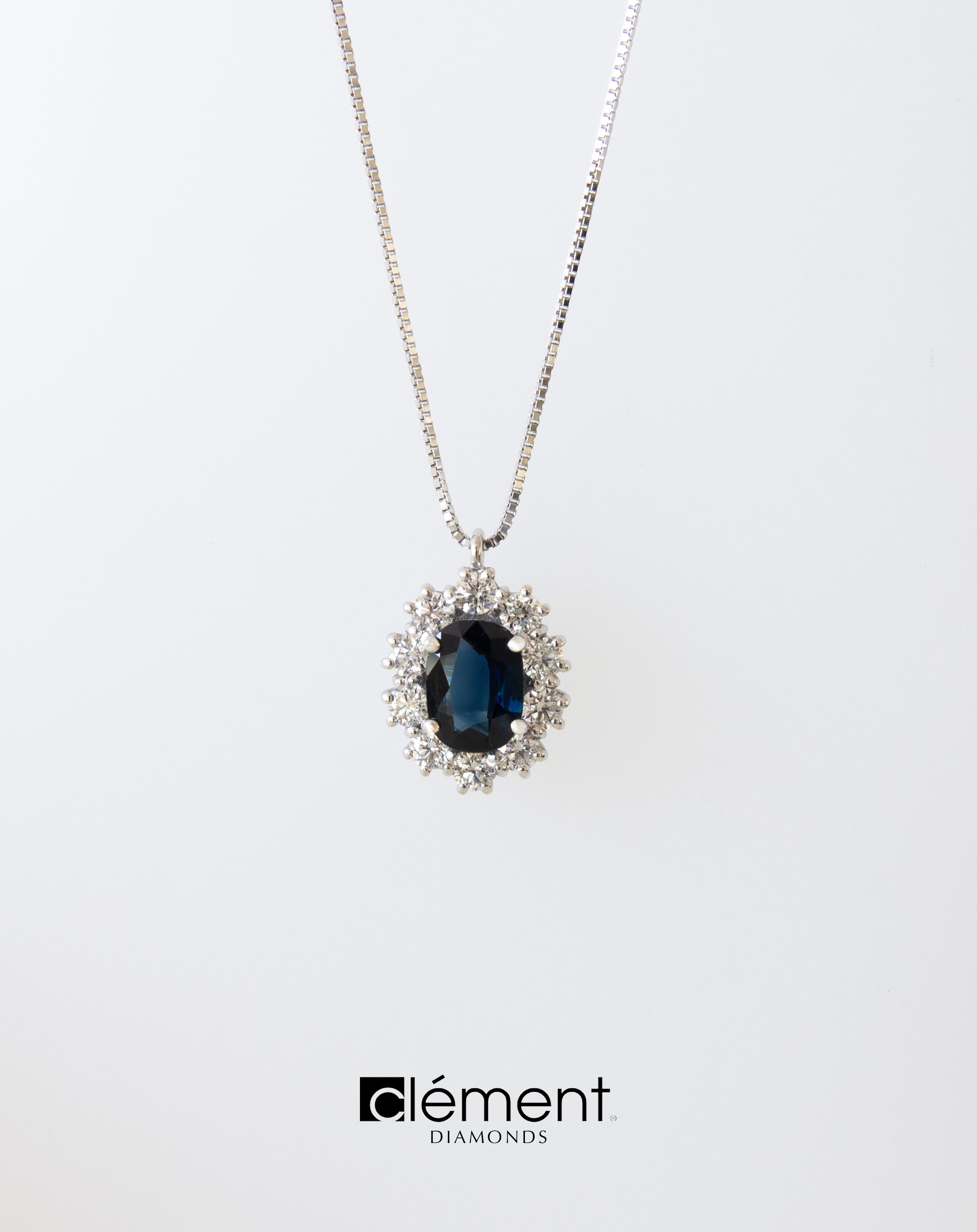 18ct White Gold Diamond and Blue Sapphire Pendant