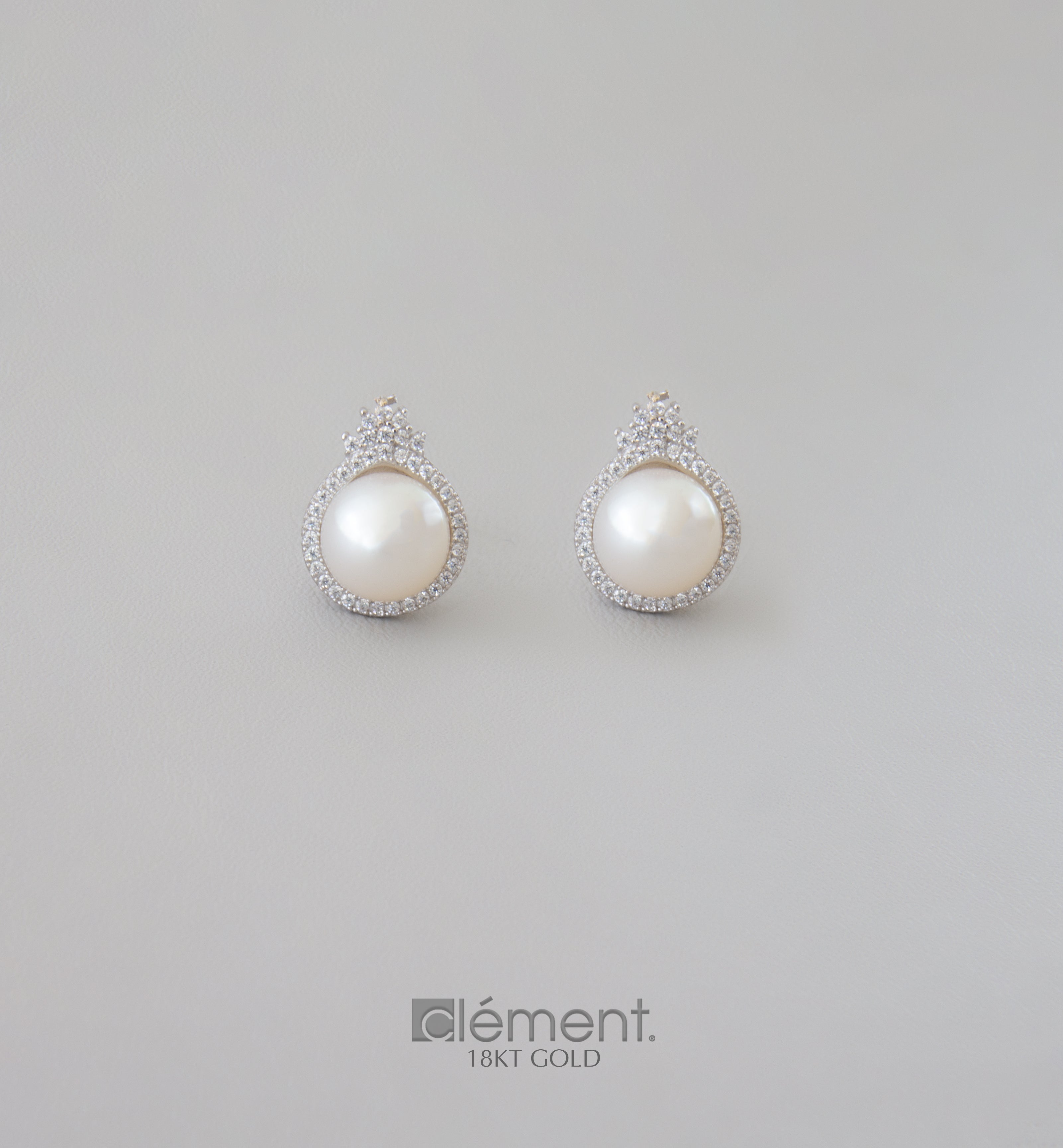 18ct White Gold FW Cultured Pearl Earrings with CZ Stones