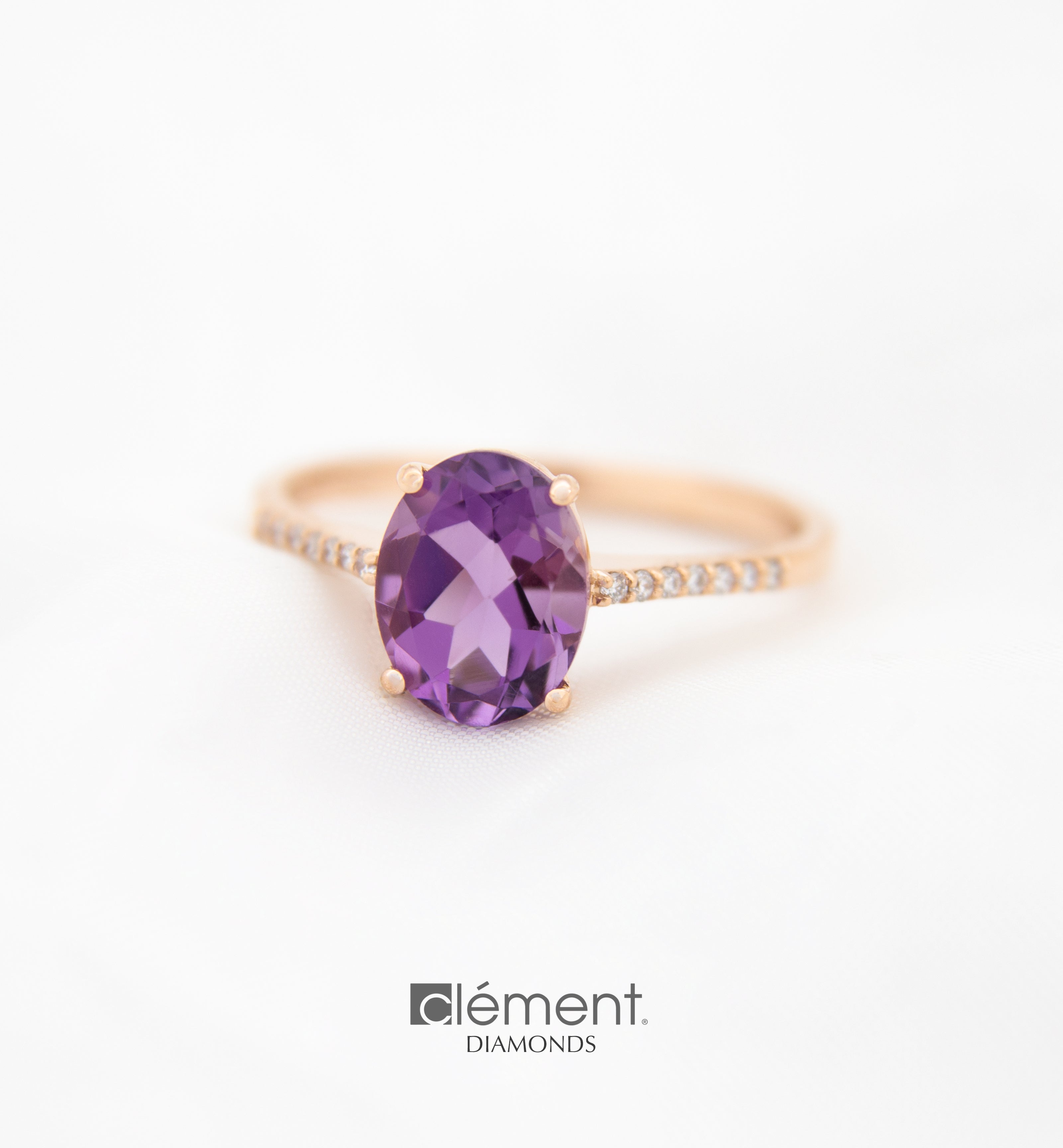 18ct Rose Gold Diamond & Amethyst Ring