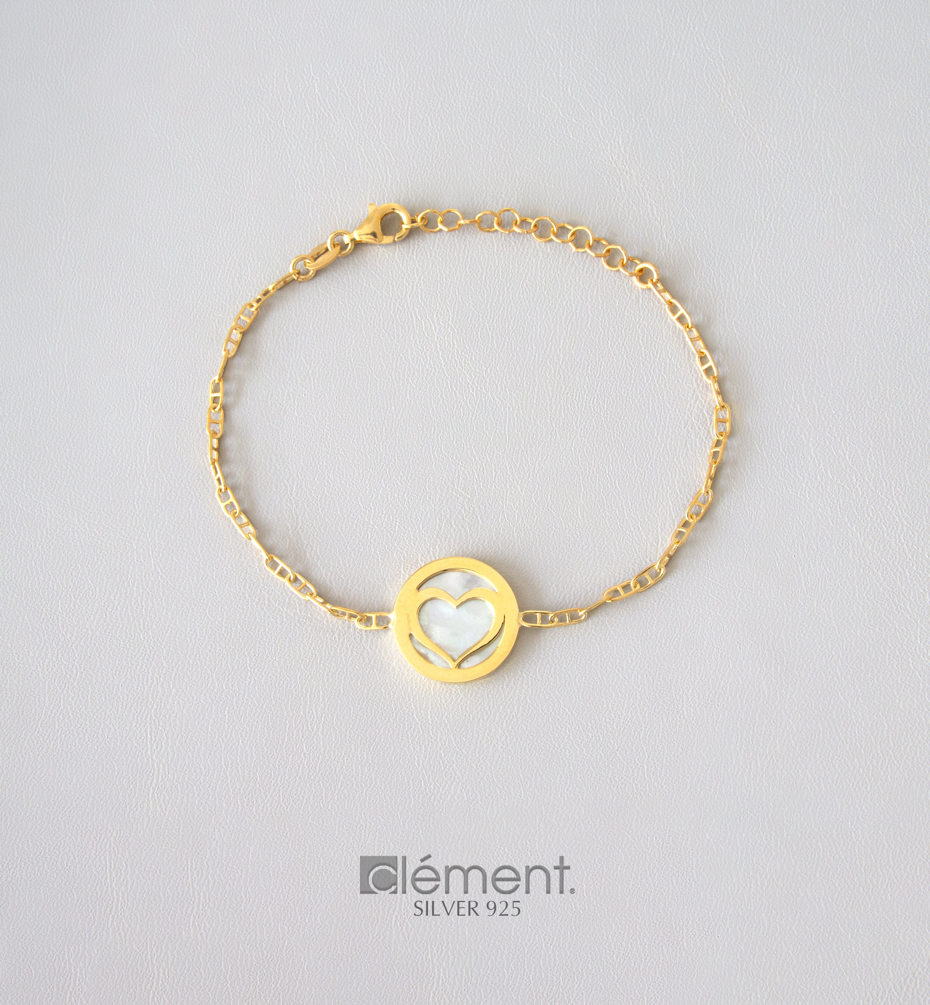 Silver 925 Yellow Gold Plated Heart Bracelet