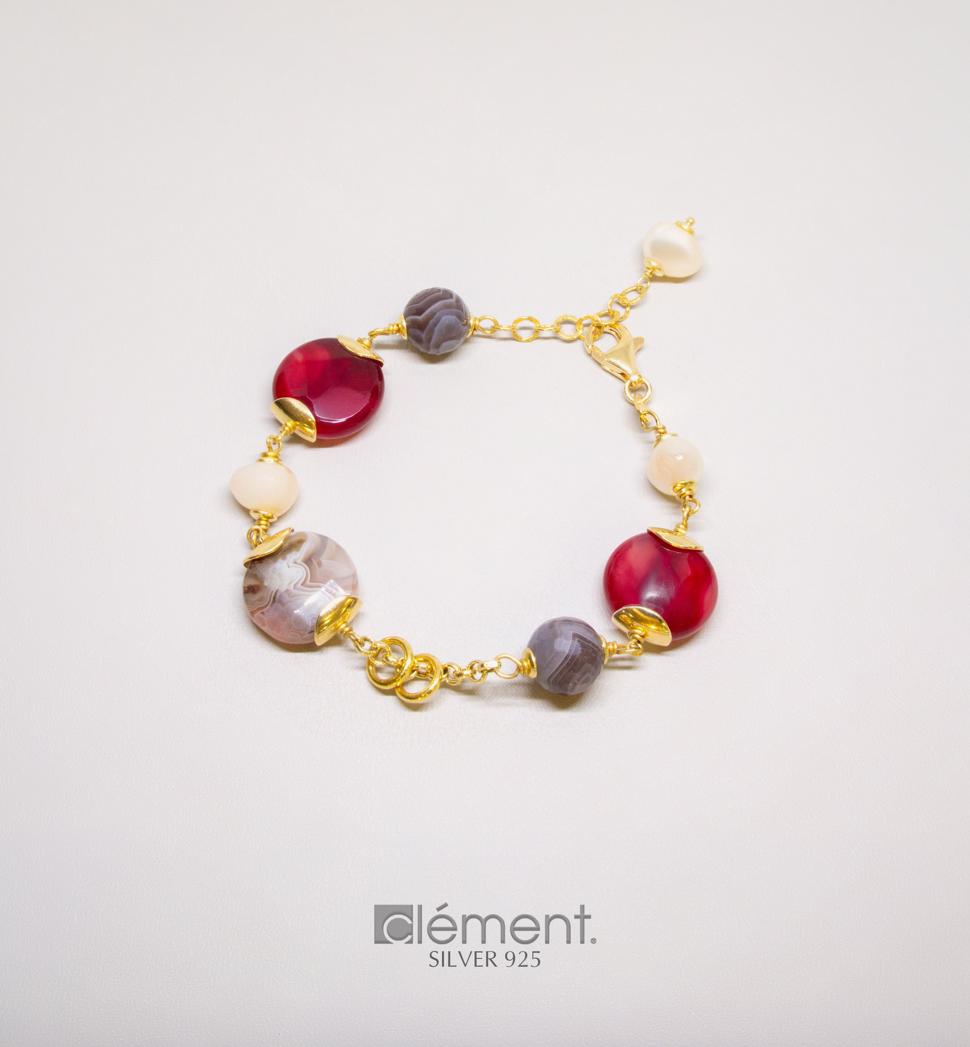 Silver 925 Semi-Precious Stone and Pearl Bracelet