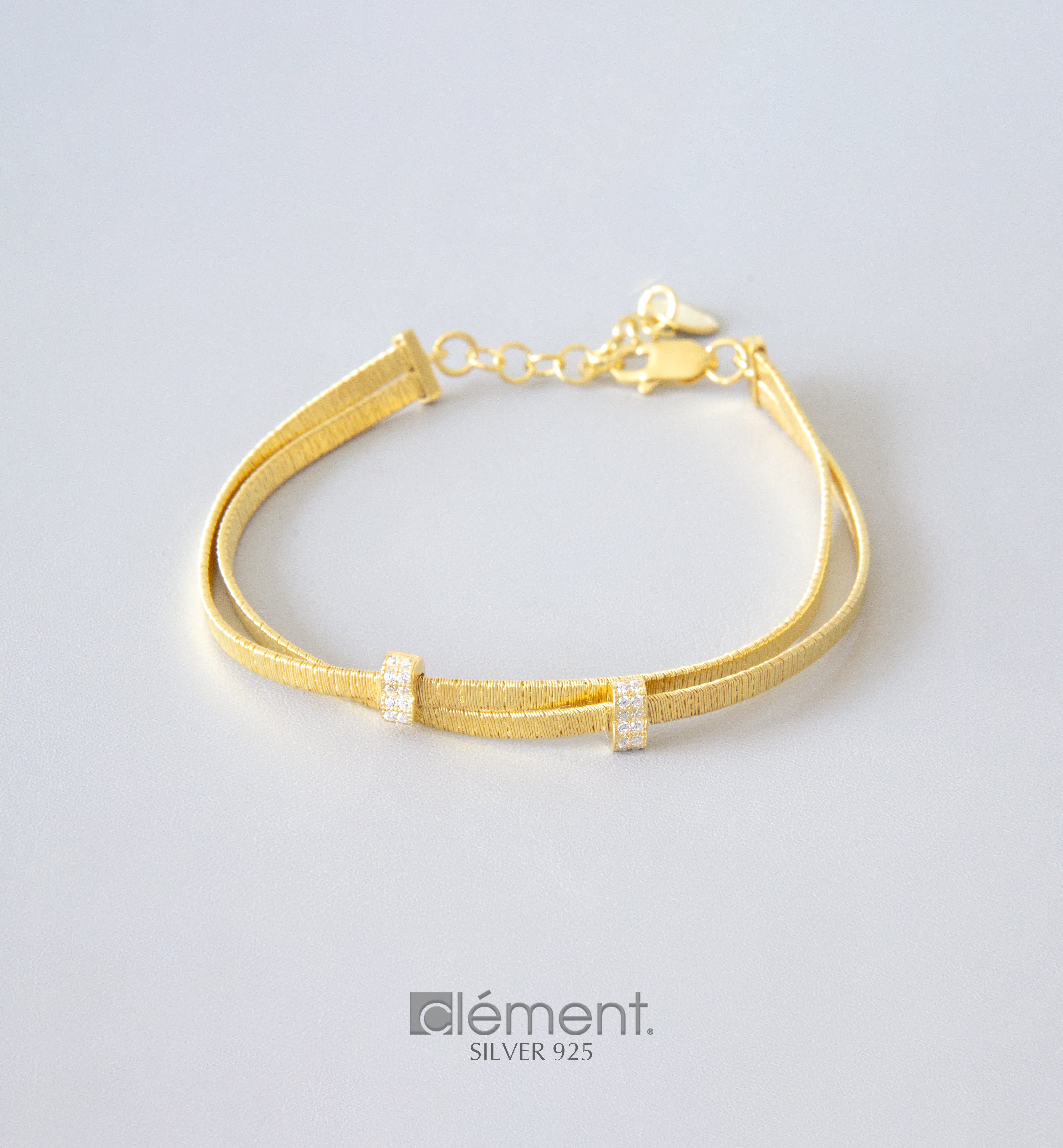 Silver 925 Double Flat Bracelet with CZ Stones