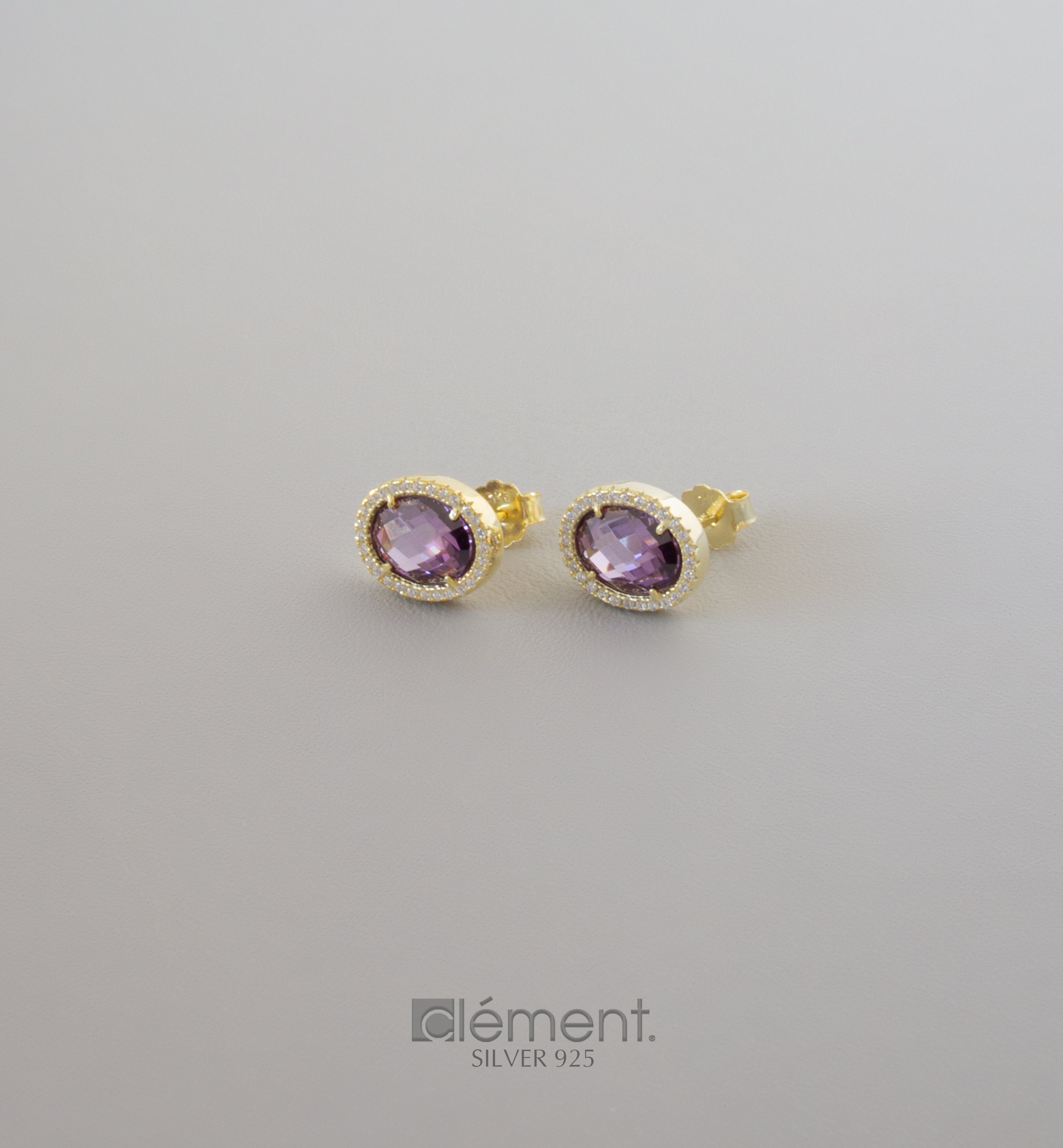 Silver 925 Yellow Gold Plated Earrings with CZ Stones