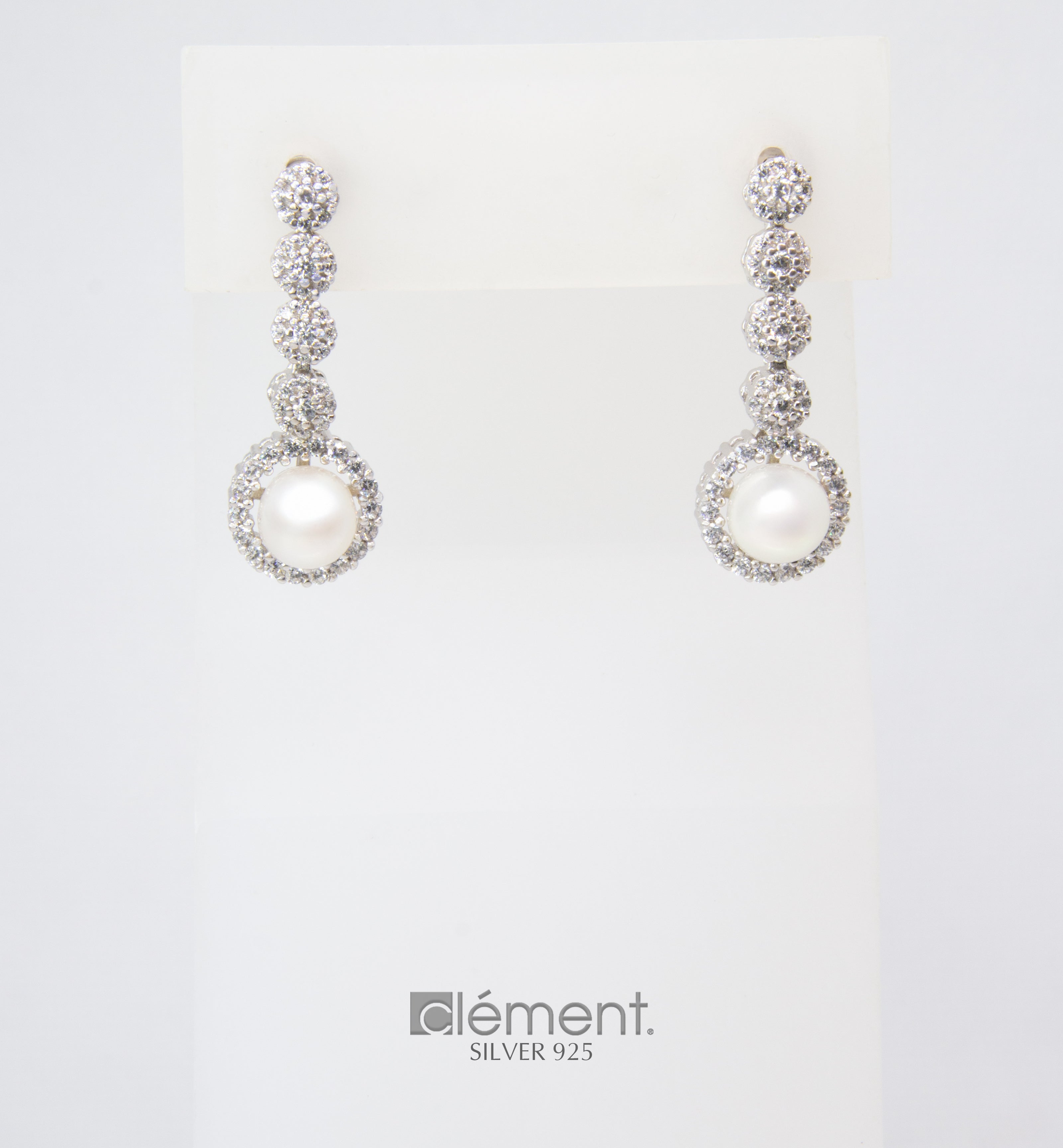 Silver 925 Pearl and CZ Stones Earrings
