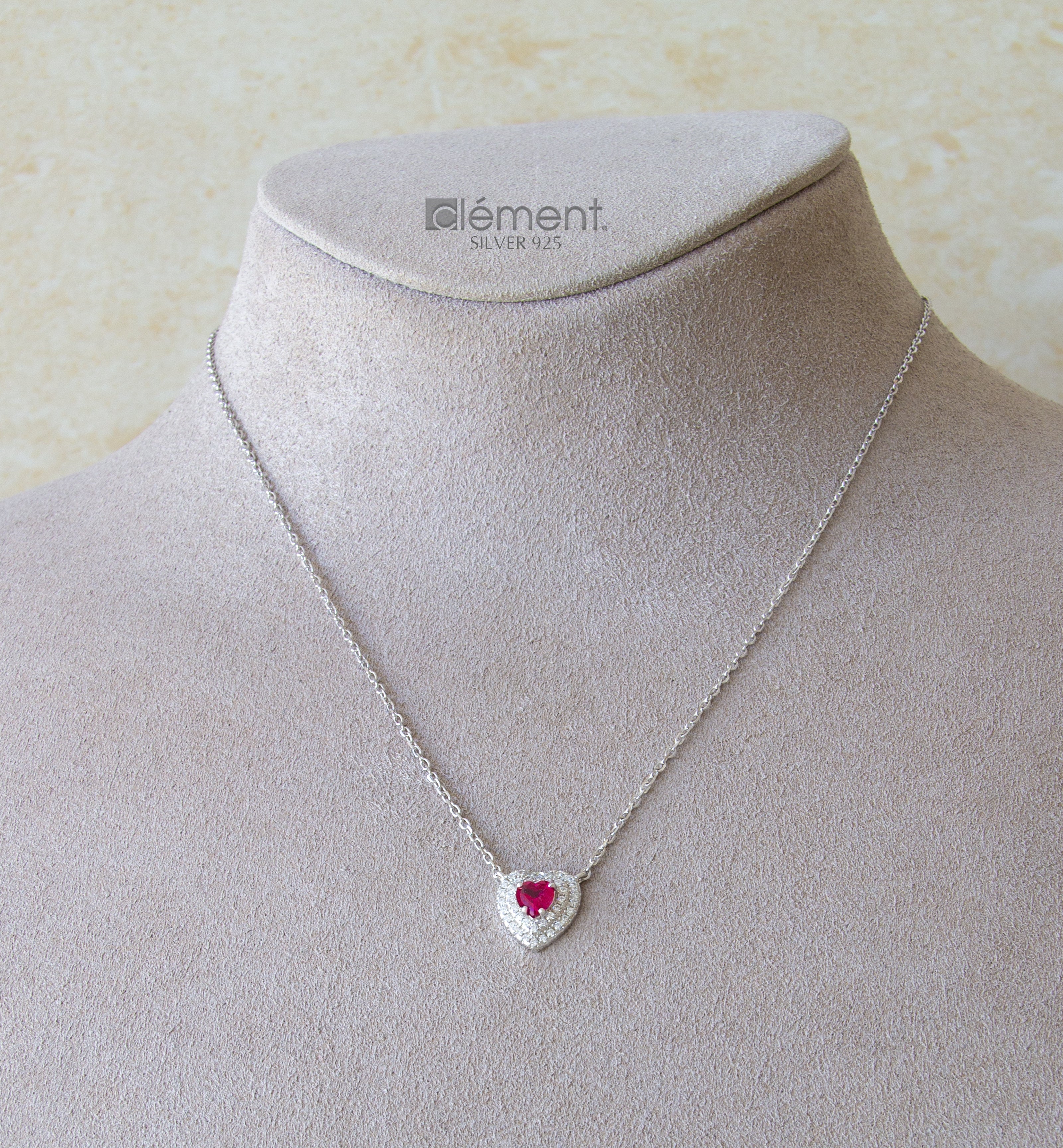 Silver 925 Heart Necklace with Cubic Zircon Stones