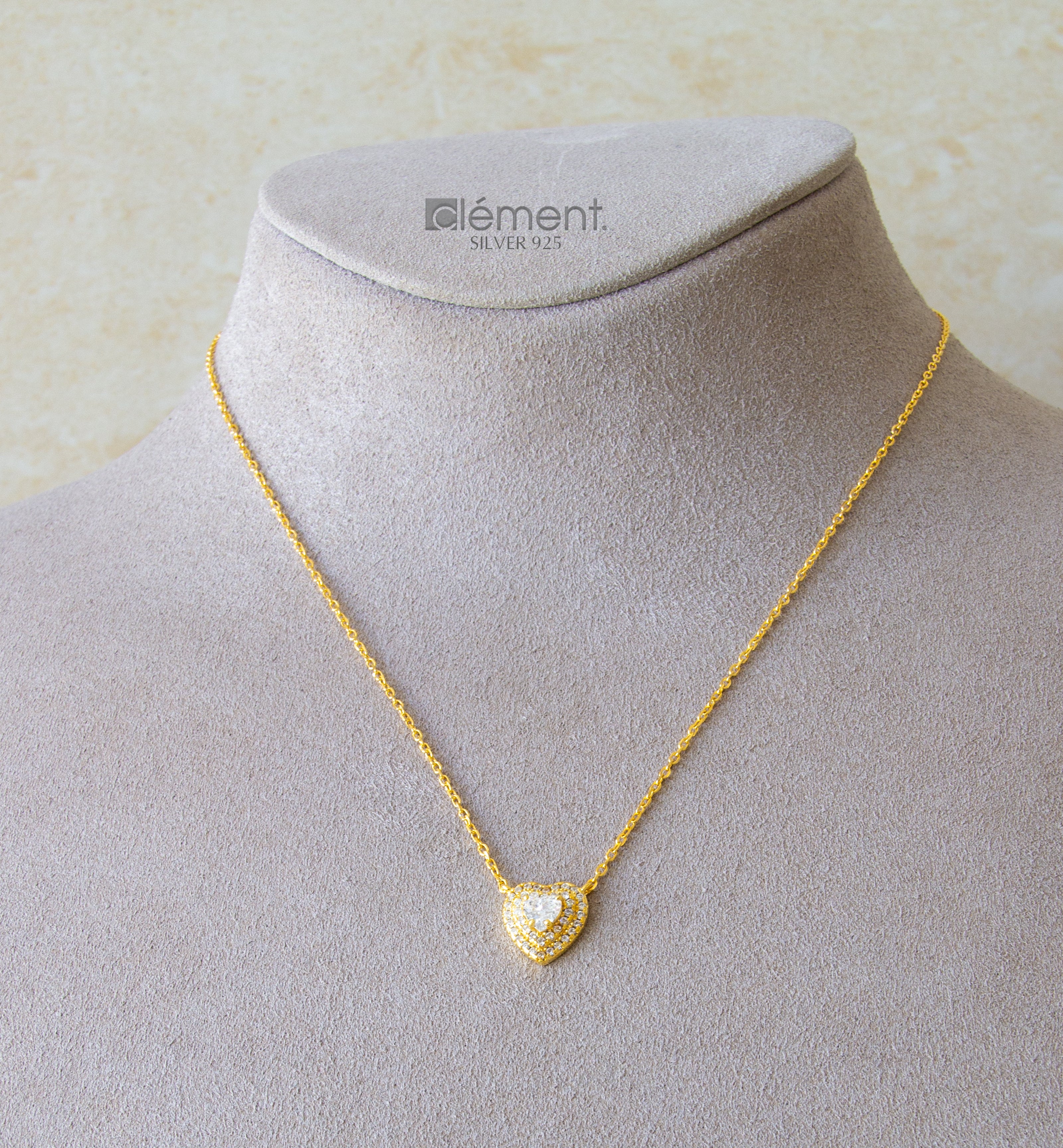 Silver 925 Heart Necklace with Cubic Zircon Stones