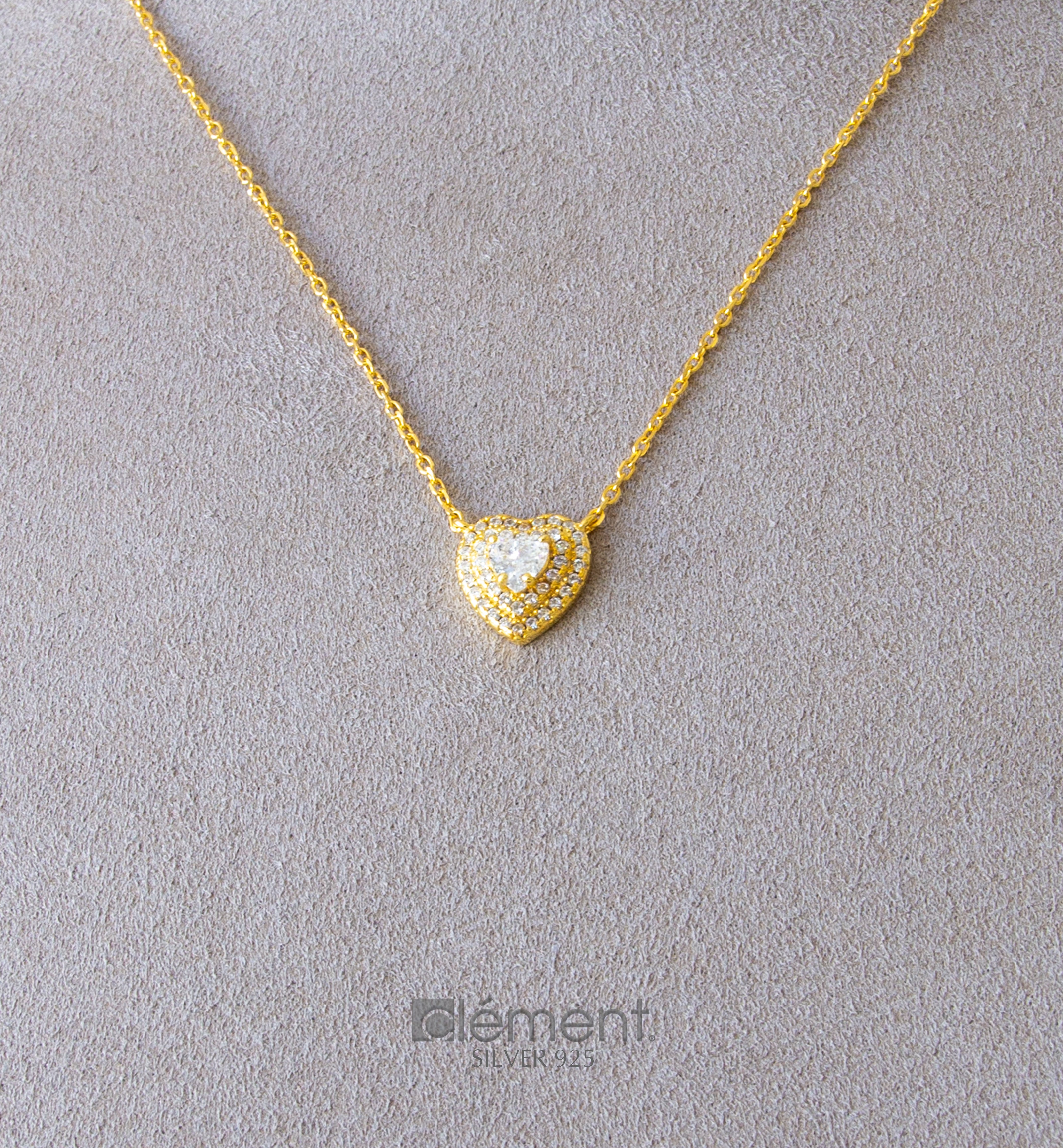 Silver 925 Heart Necklace with Cubic Zircon Stones