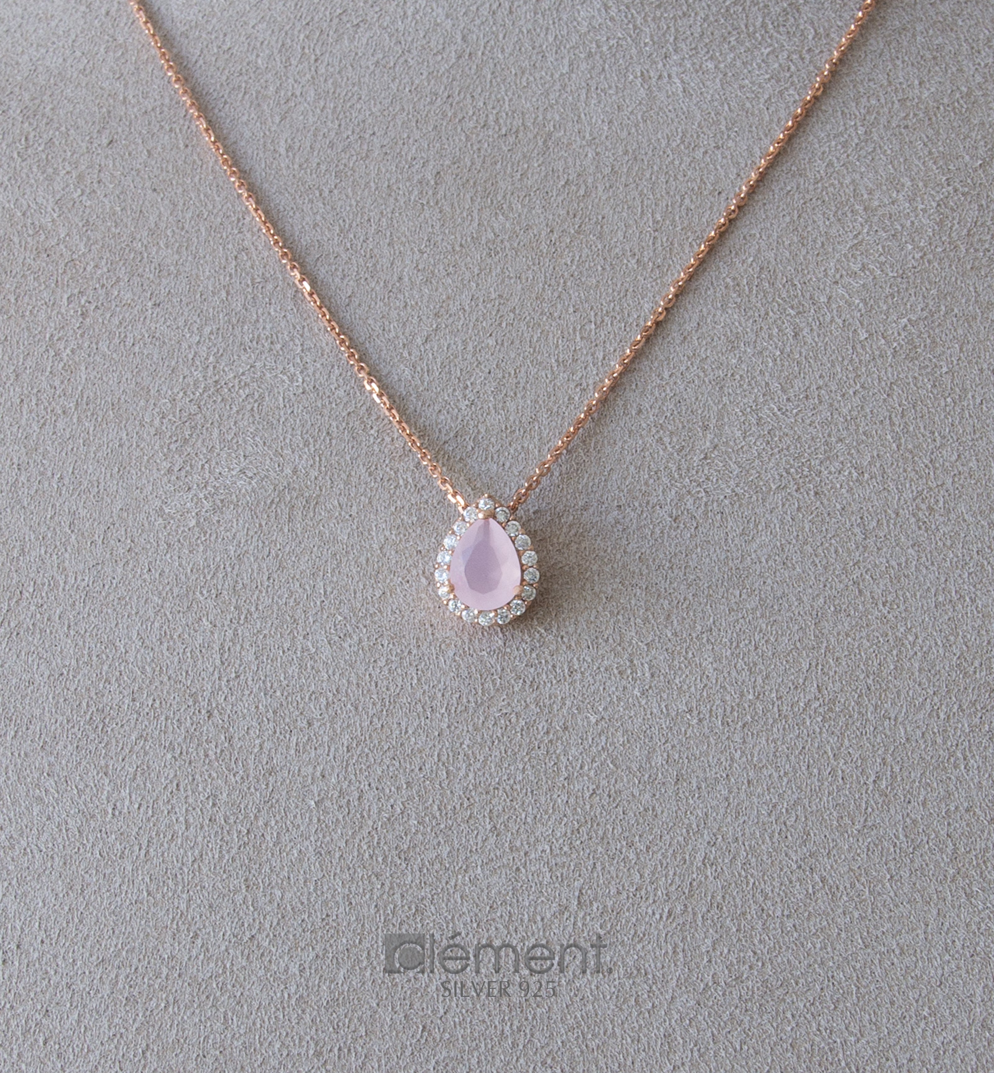Silver 925 Rose Gold Plated Drop Pendant Necklace