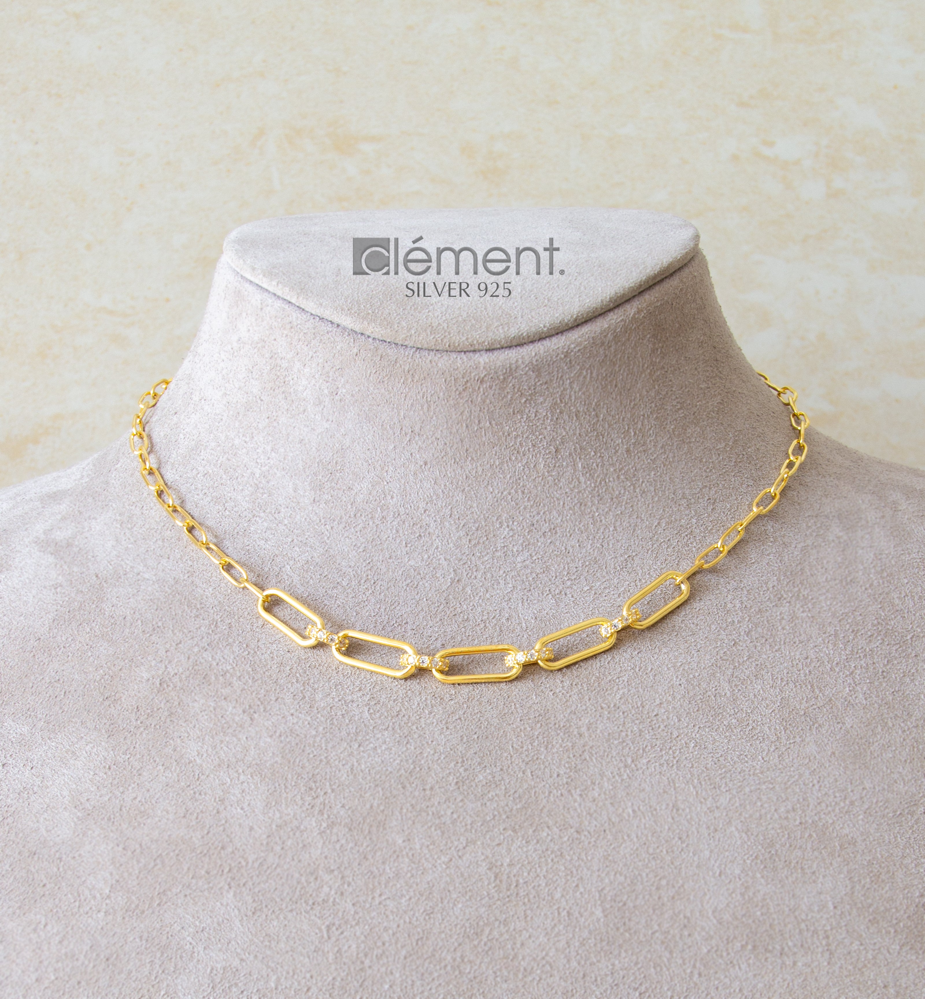 Silver 925 Link Necklace with CZ Stones