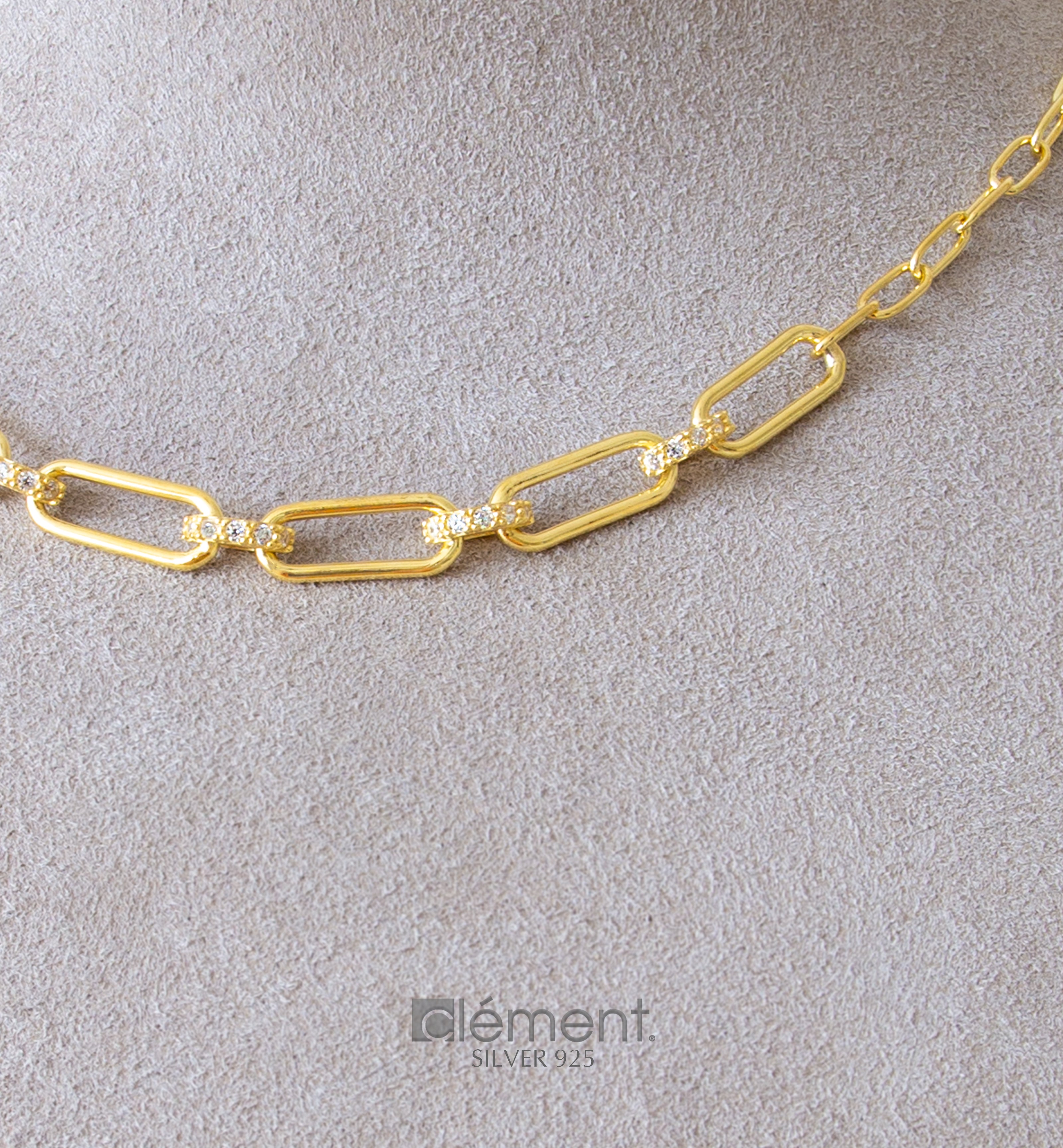 Silver 925 Link Necklace with CZ Stones