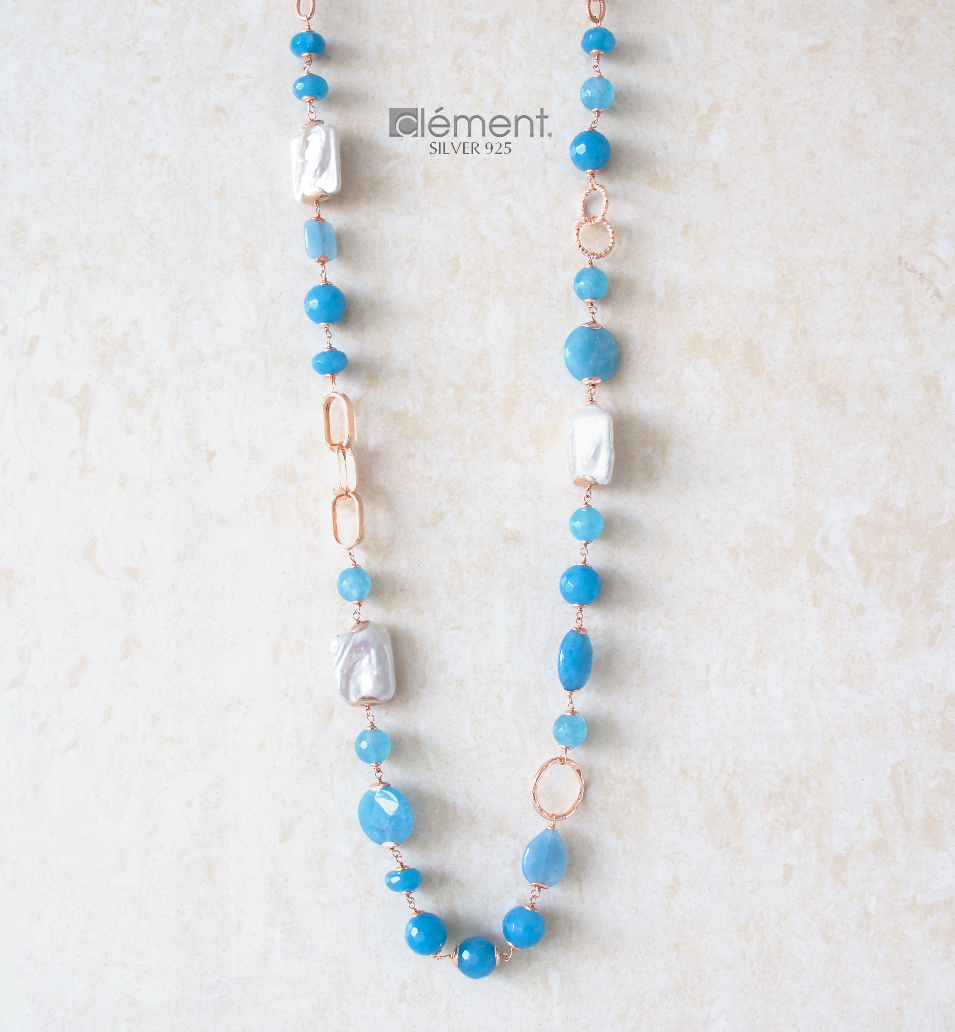 Silver 925 Necklace With Semi-Precious Stones and Pearls