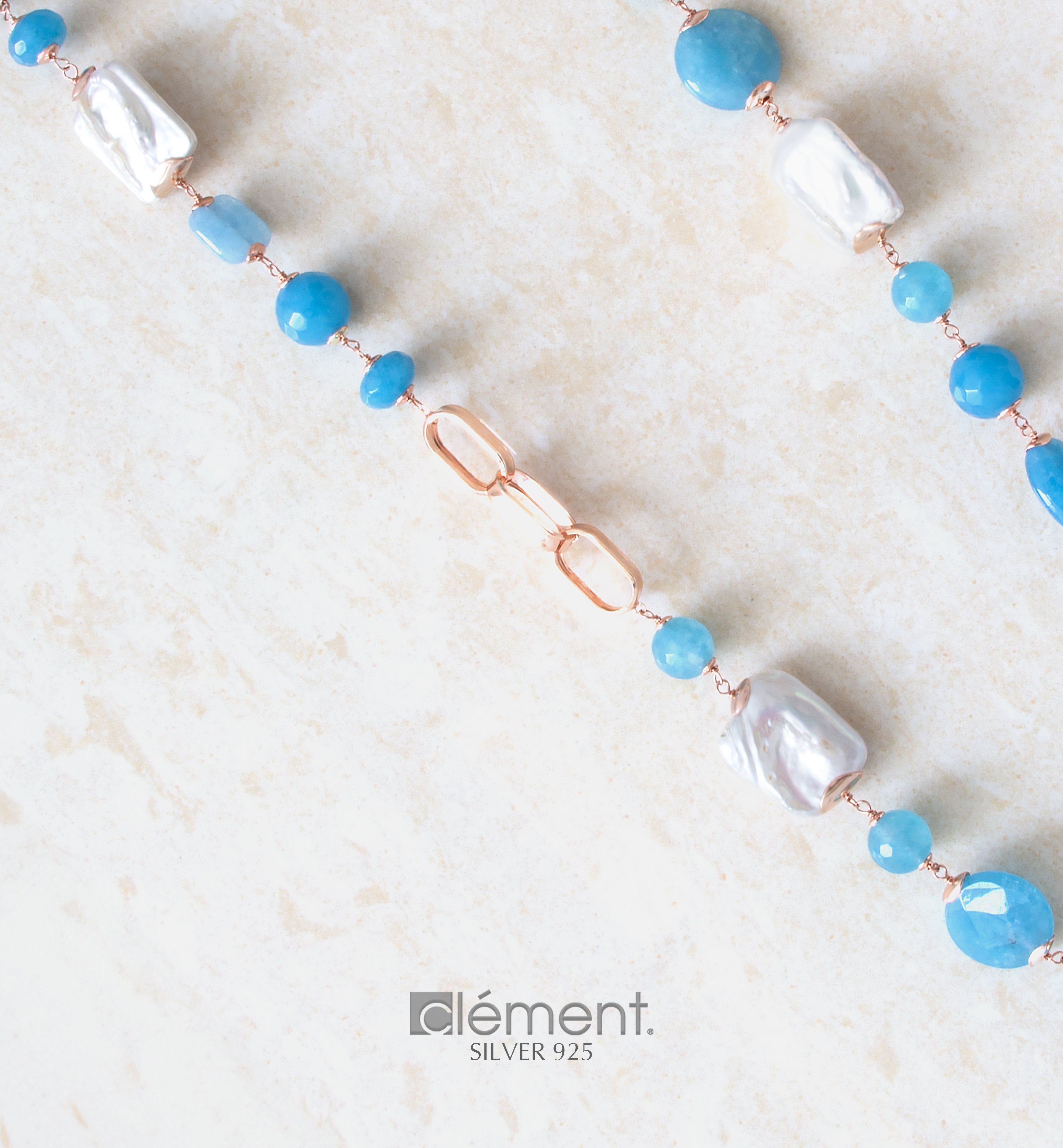 Silver 925 Necklace With Semi-Precious Stones and Pearls