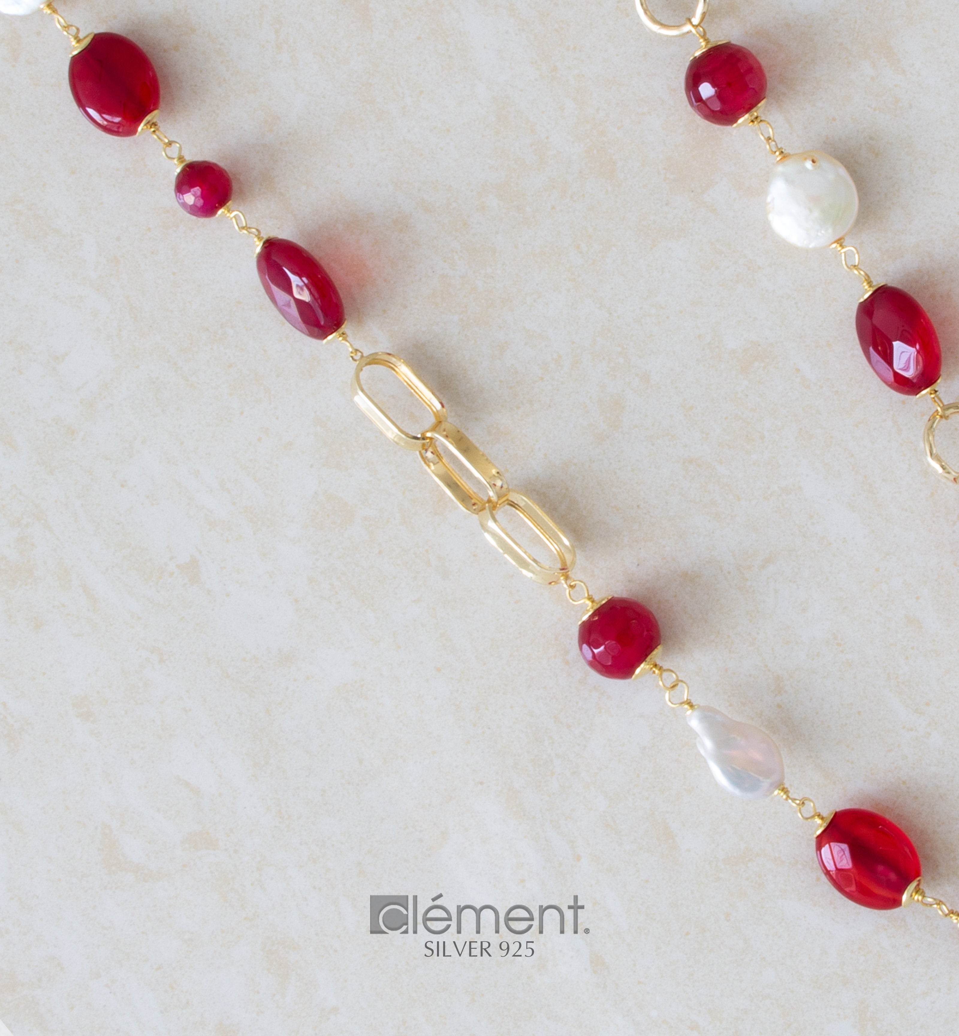 Silver 925 Long Necklace with Semi-Precious Stones
