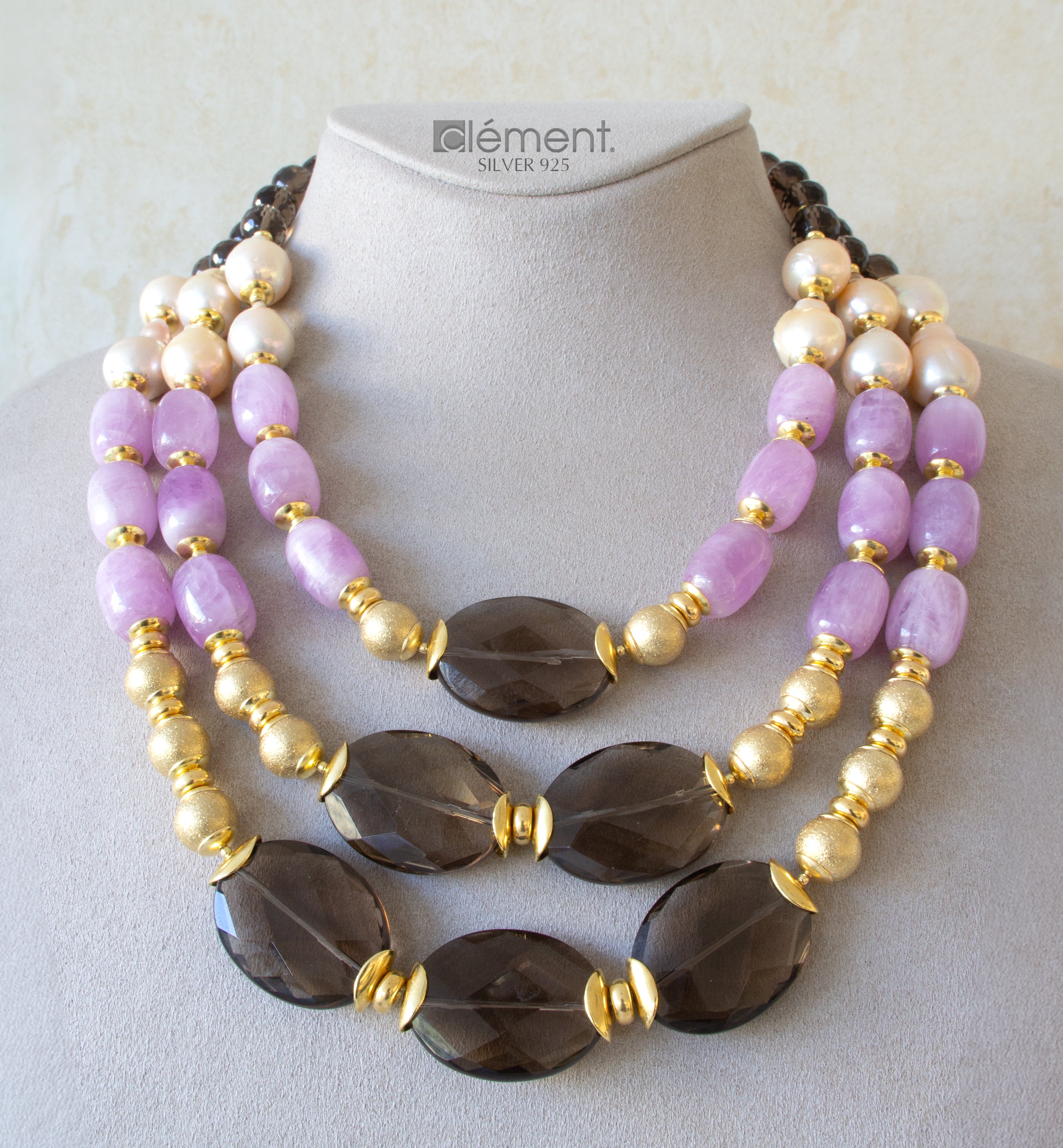 Silver 925 Necklace with Semi-Precious Stones and Pearls