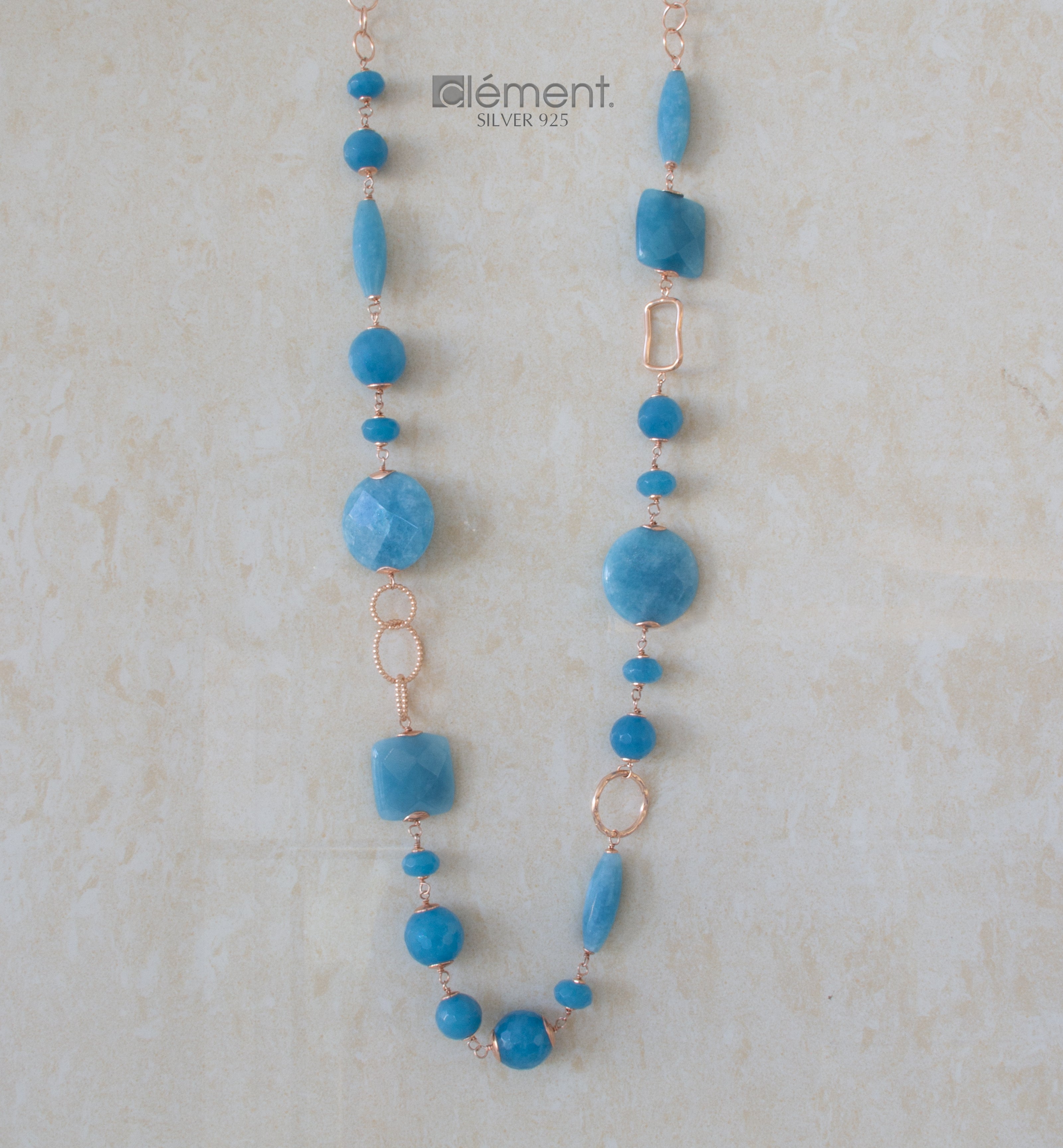 Silver 925 Long Necklace with Semi-Precious Stones
