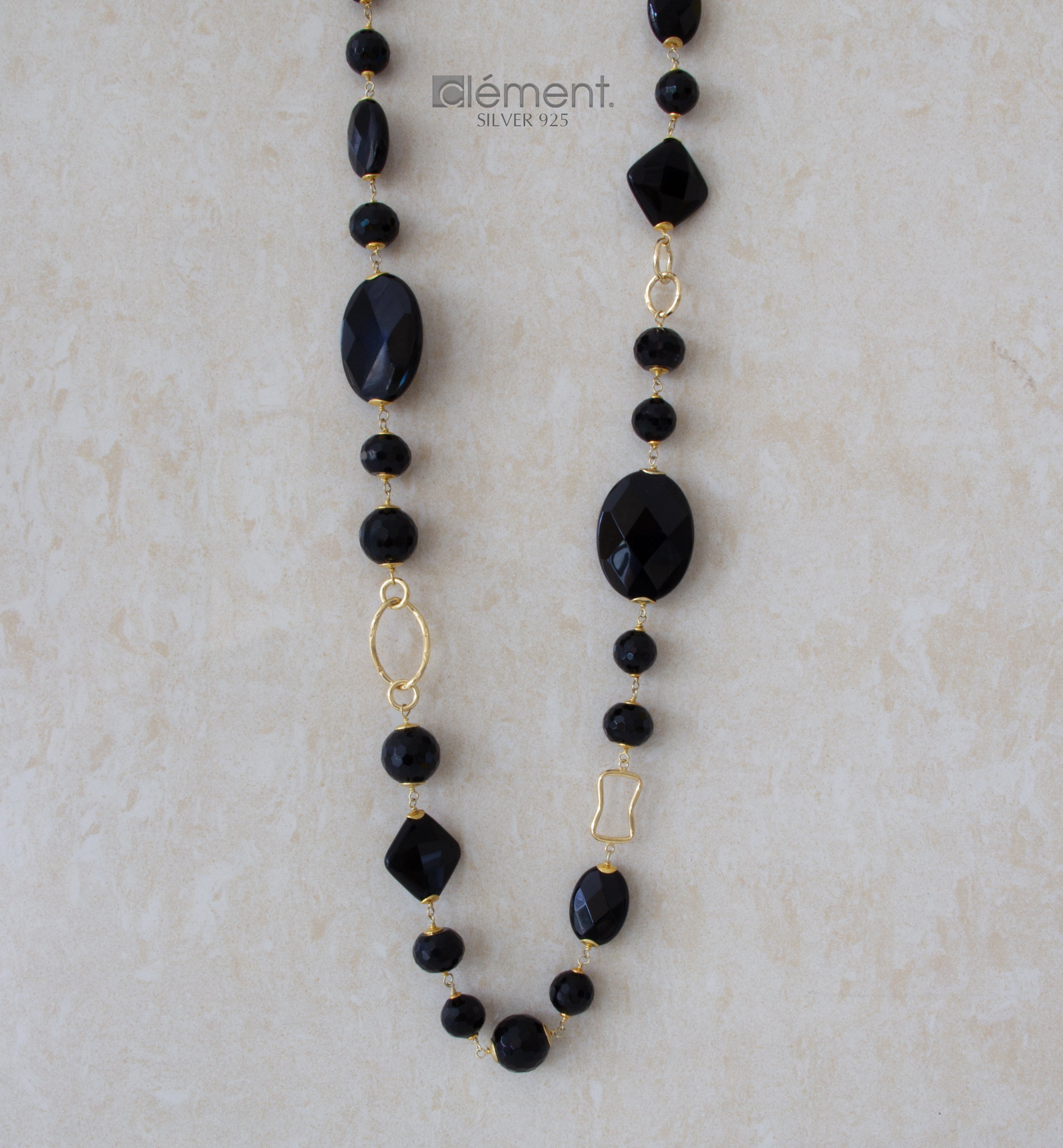 Silver 925 Long Necklace with Semi-Precious Stones