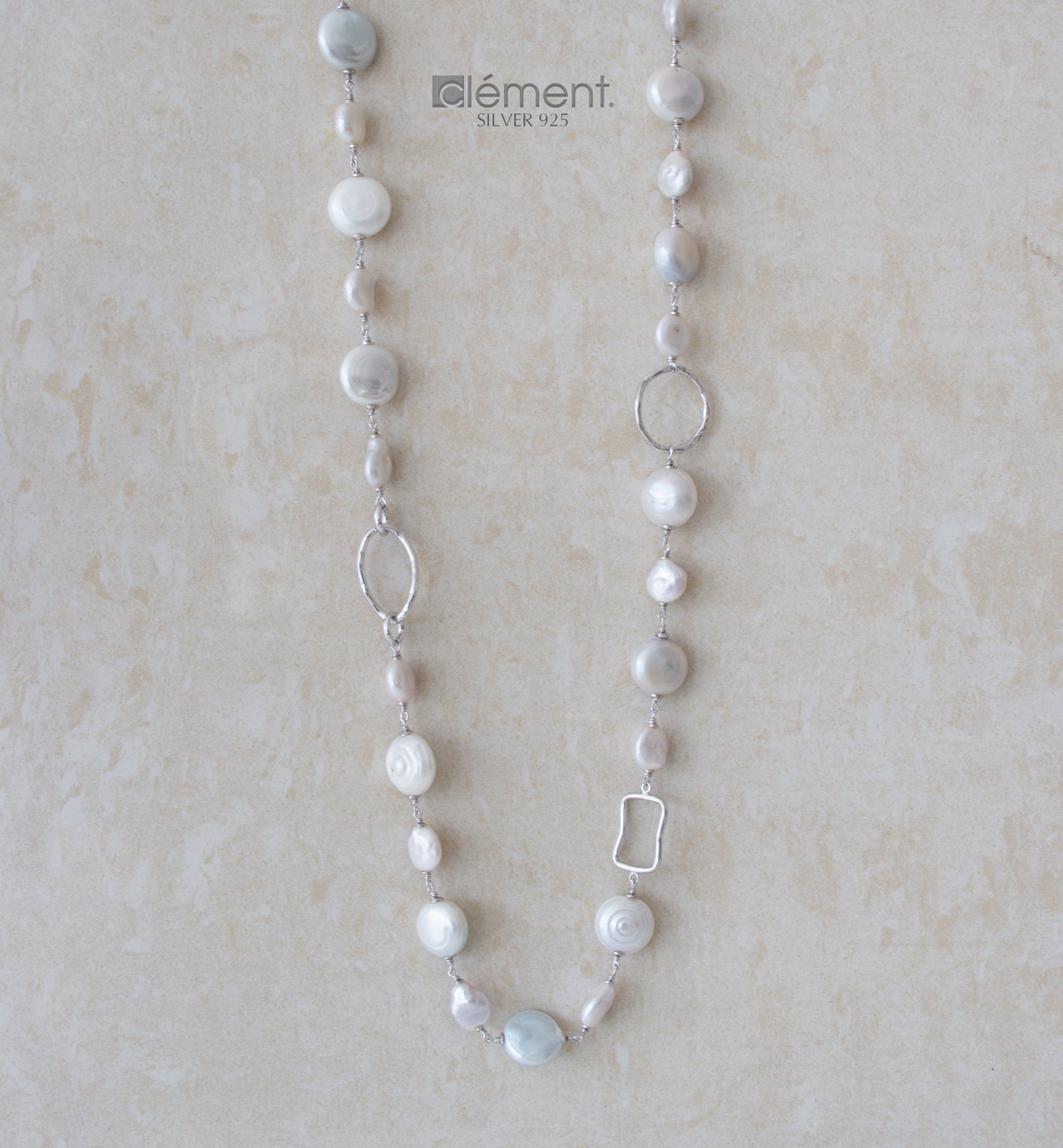 Silver 925 Long Necklace with FW Cultured Pearls
