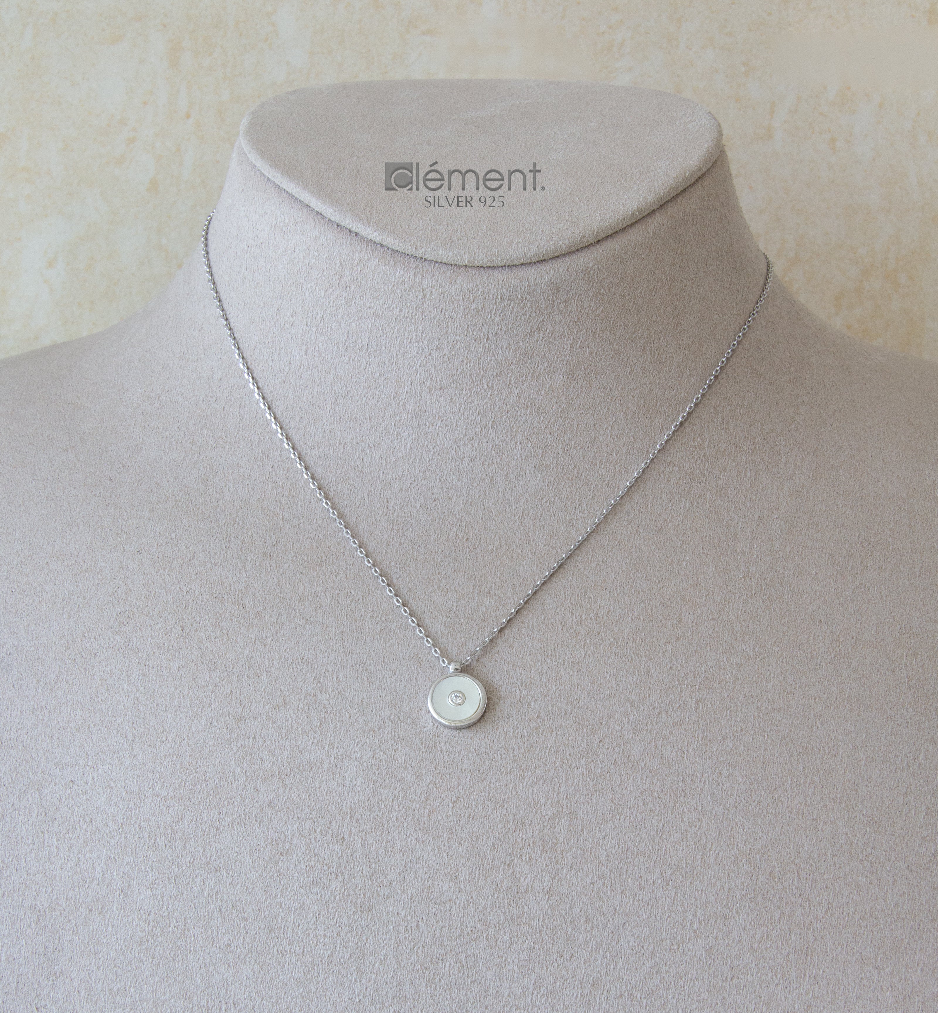 Silver 925 Circle Pendant Necklace with CZ Stone
