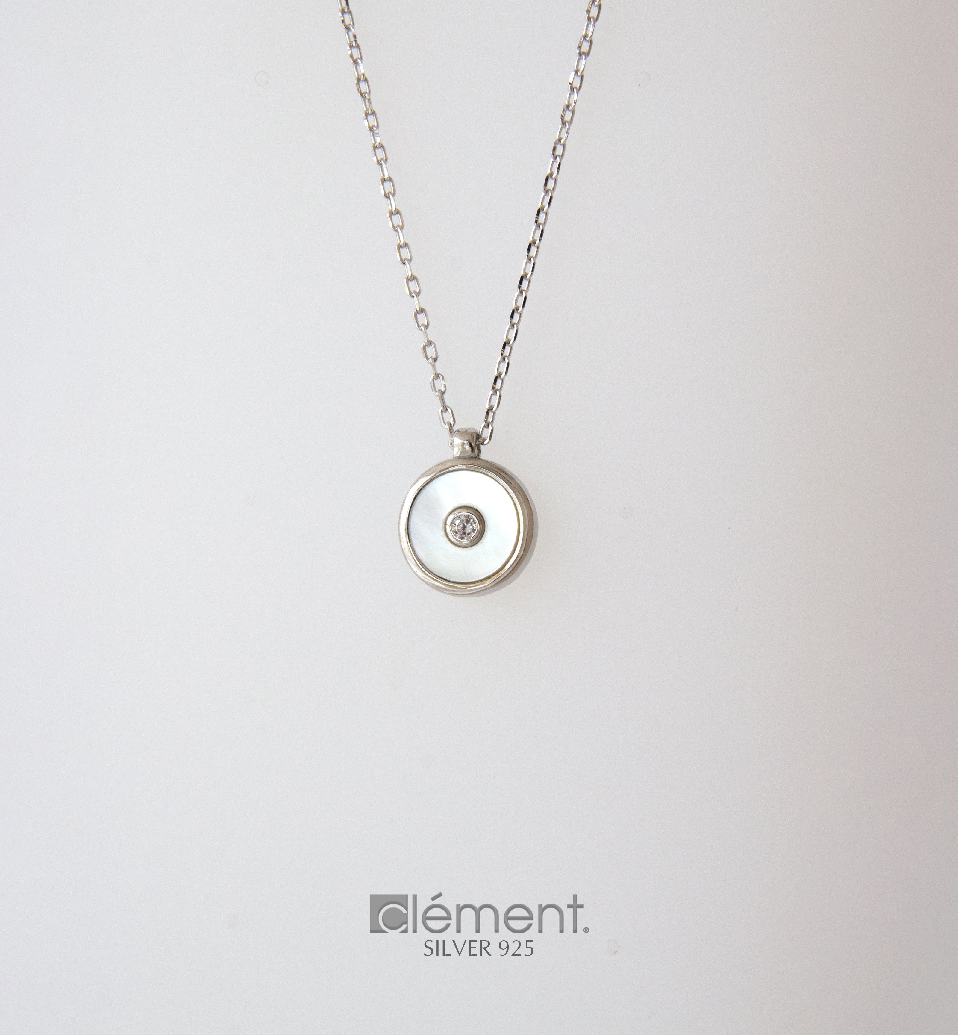 Silver 925 Circle Pendant Necklace with CZ Stone