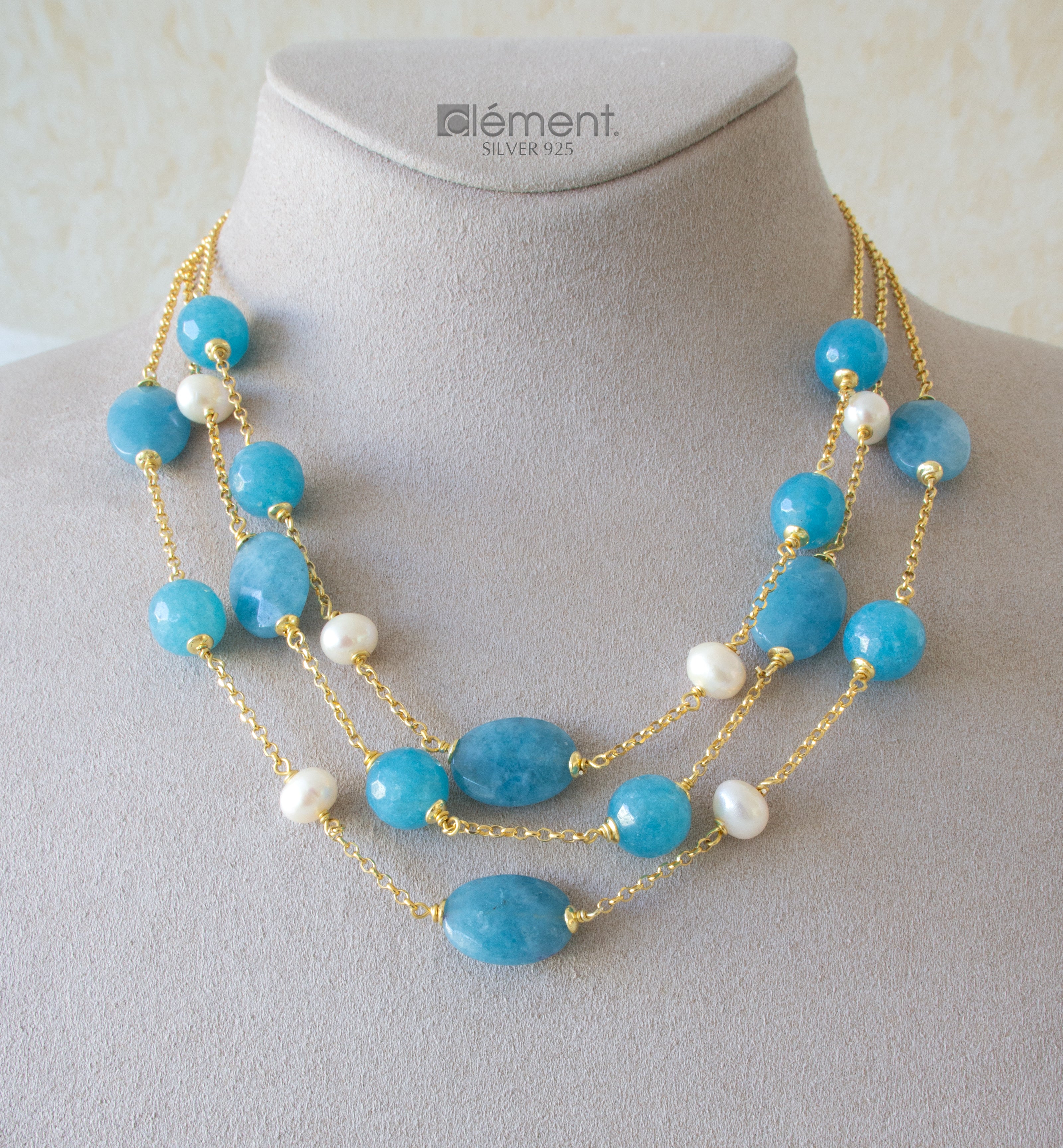 Silver 925 Semi-Precious Stone and Pearls Necklace