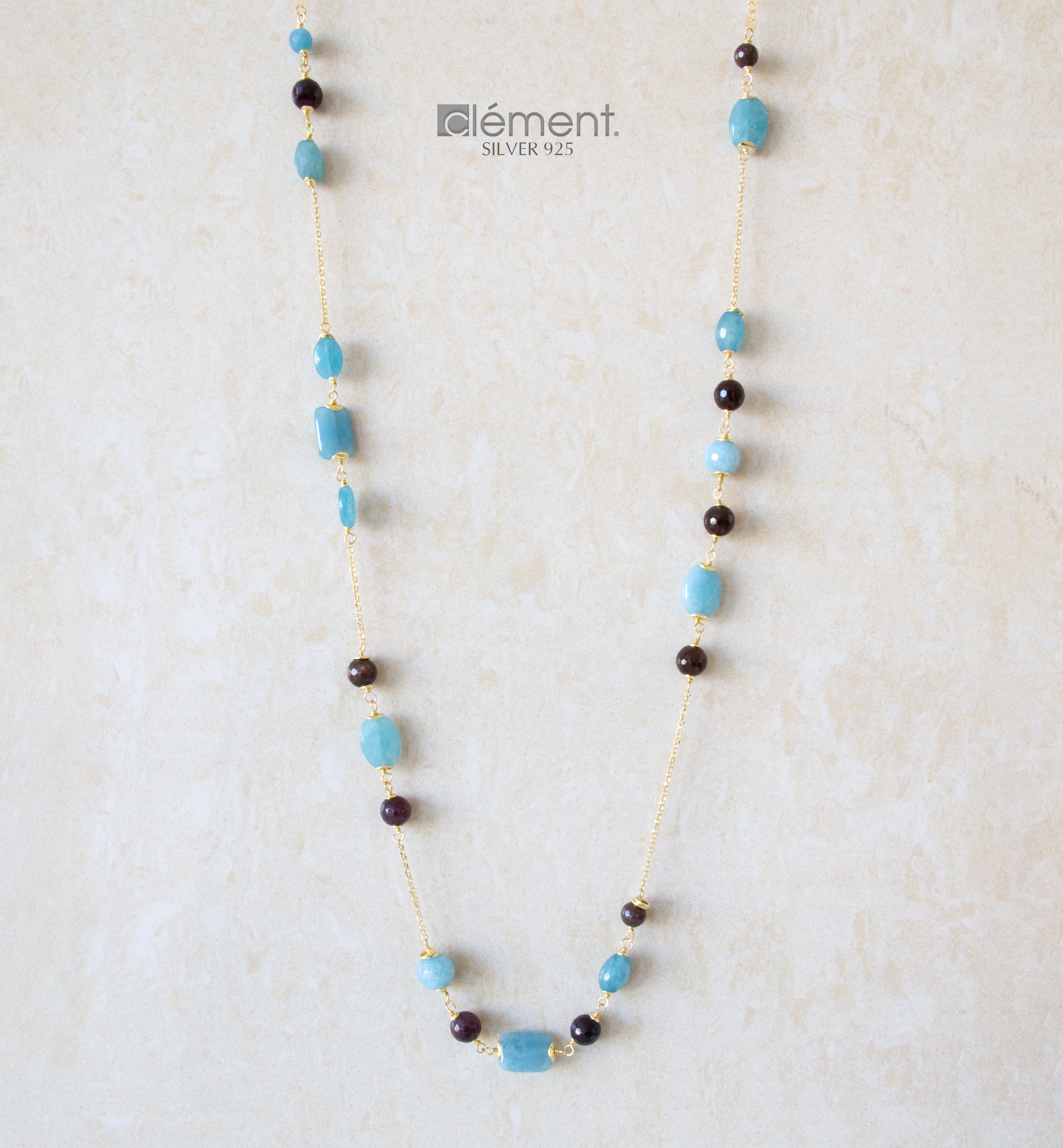 Silver 925 Long Semi-Precious Stone Necklace