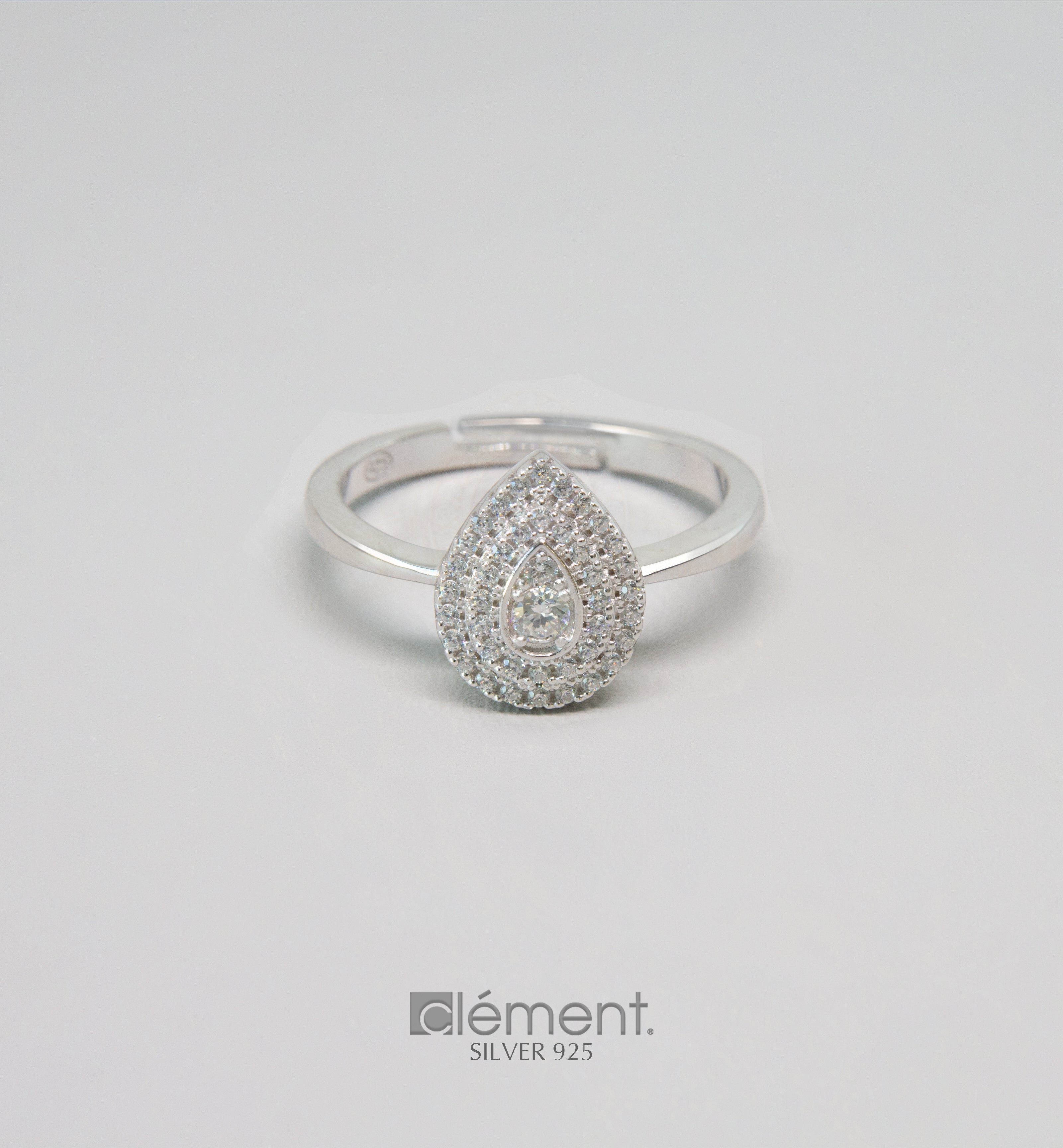 Silver 925 Drop Ring with CZ Stones