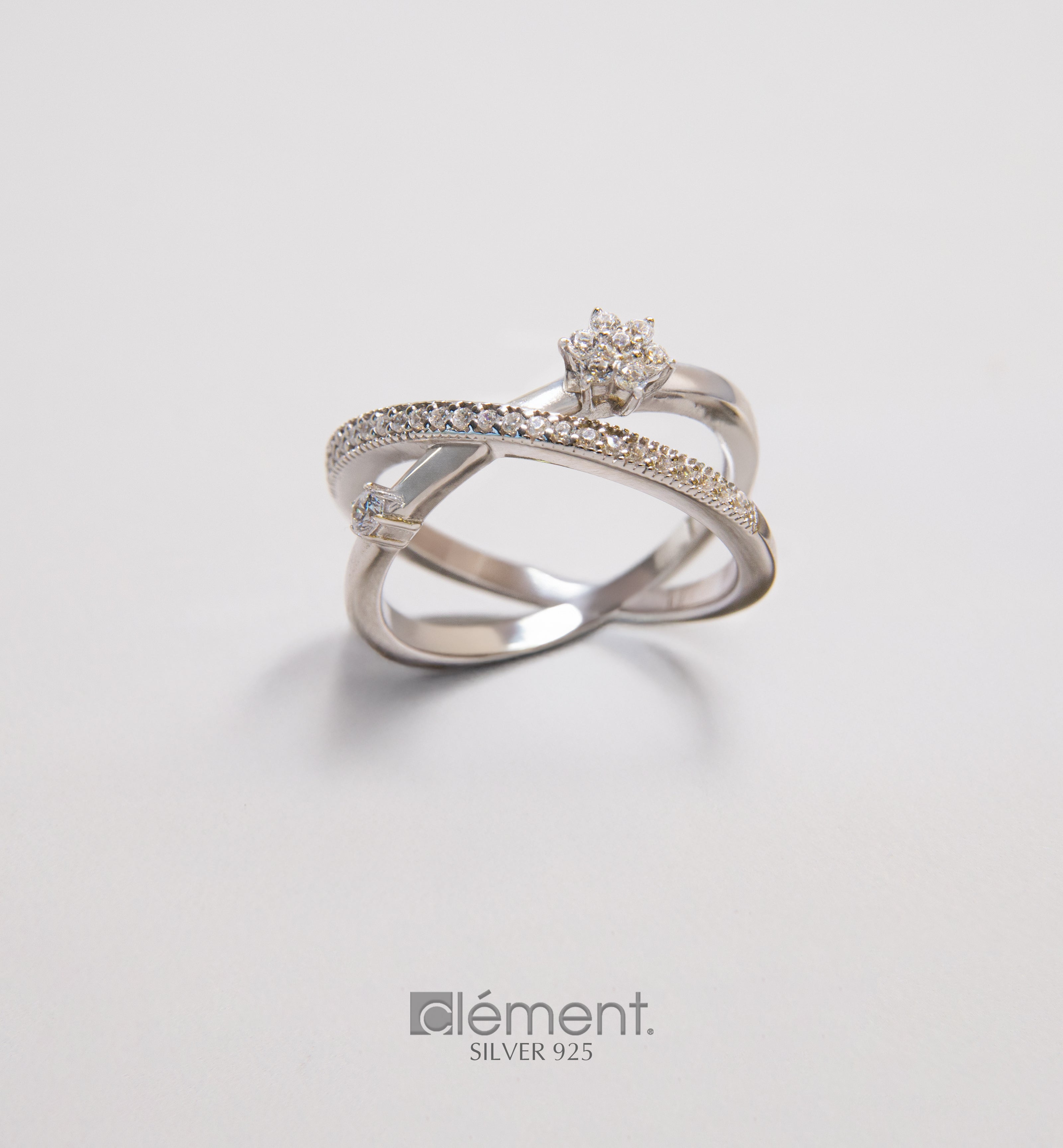 Silver 925 Cross Design Ring with CZ Stones