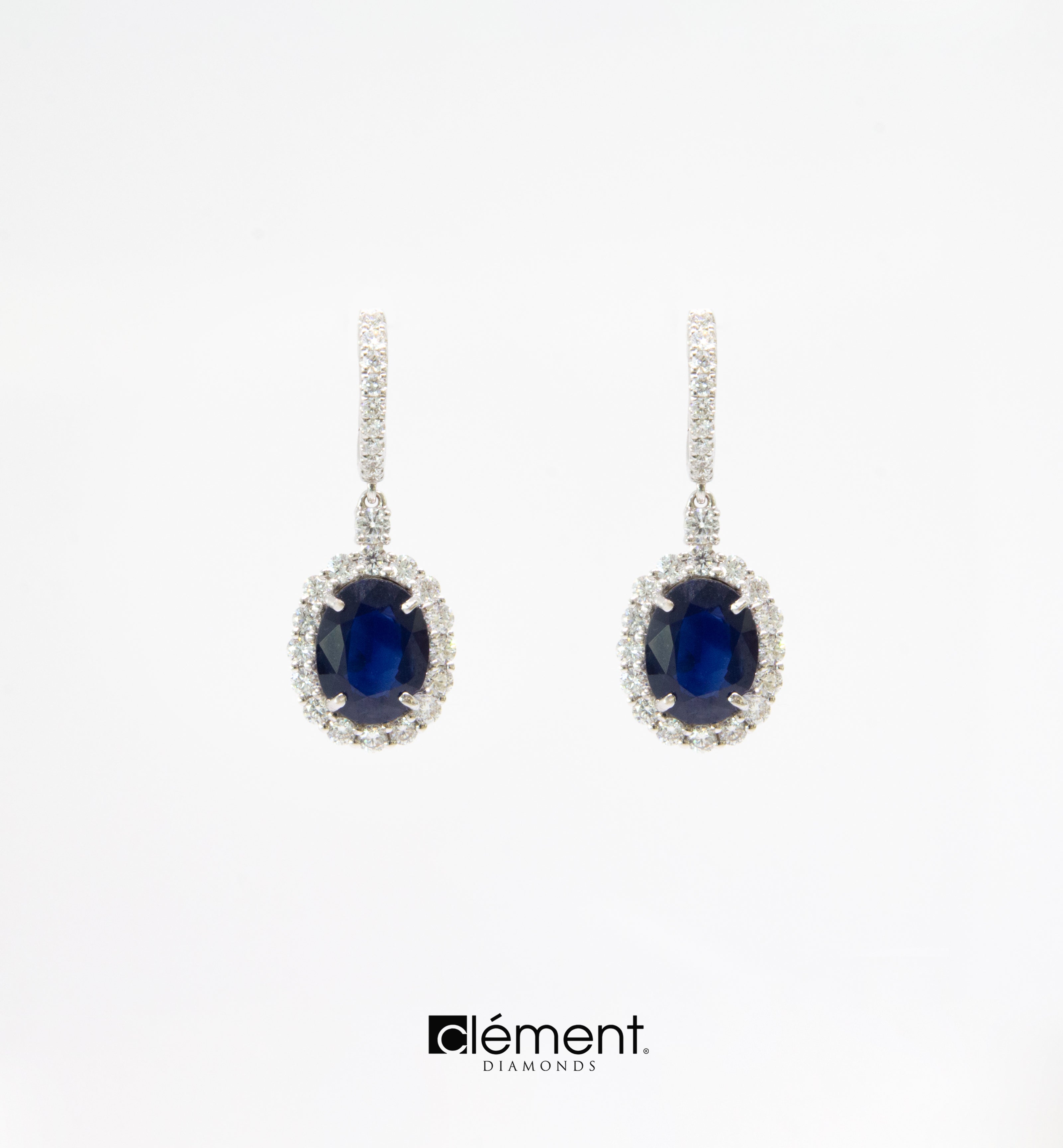 18ct White Gold Diamond and Blue Sapphire Earrings