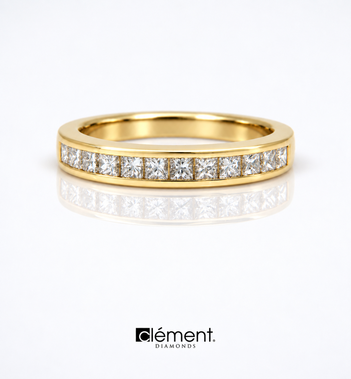 18ct Yellow Gold Princess Cut Diamond Half Round Channel Set Ring