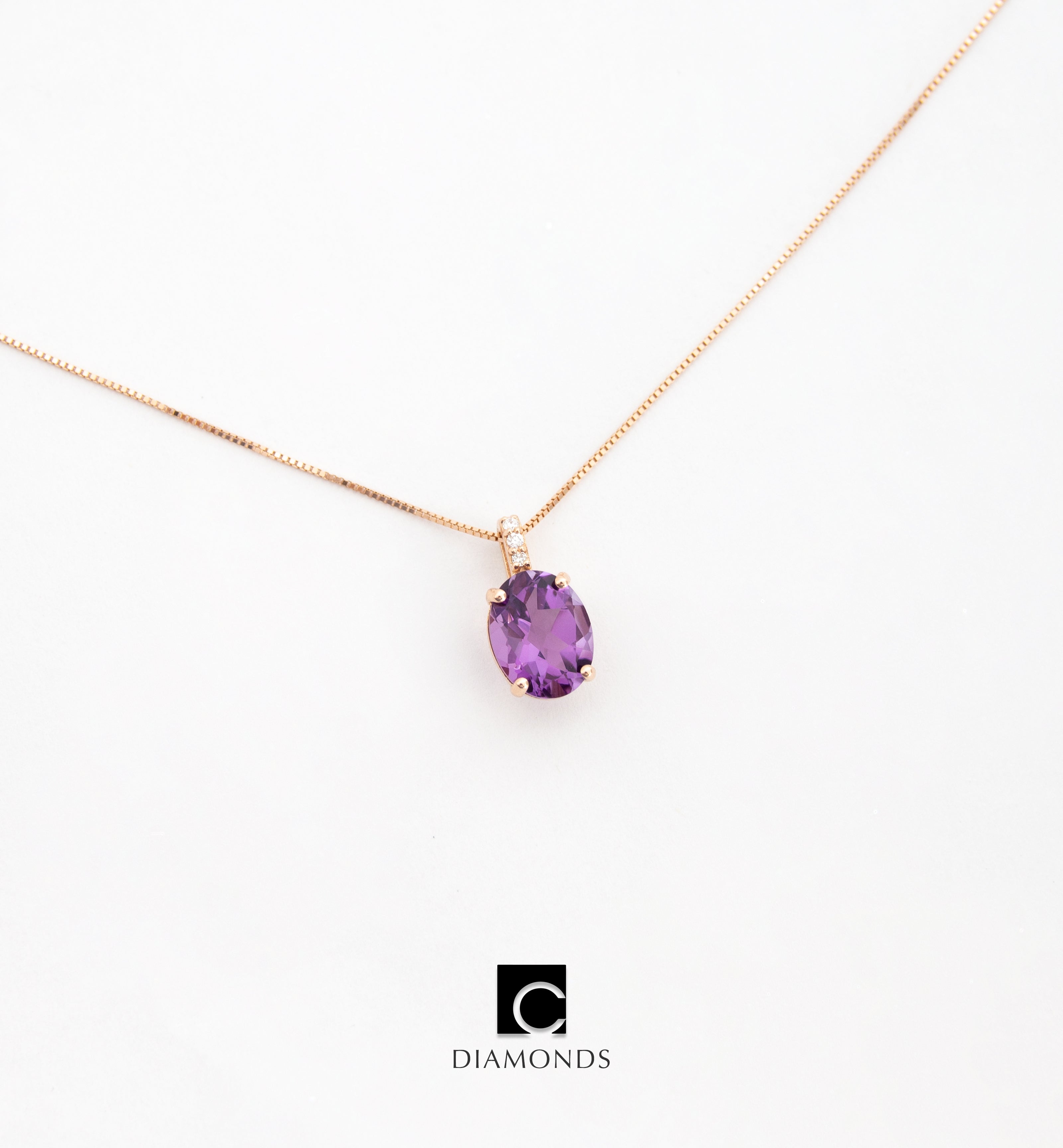 18ct Rose Gold Diamond & Amethyst Pendant